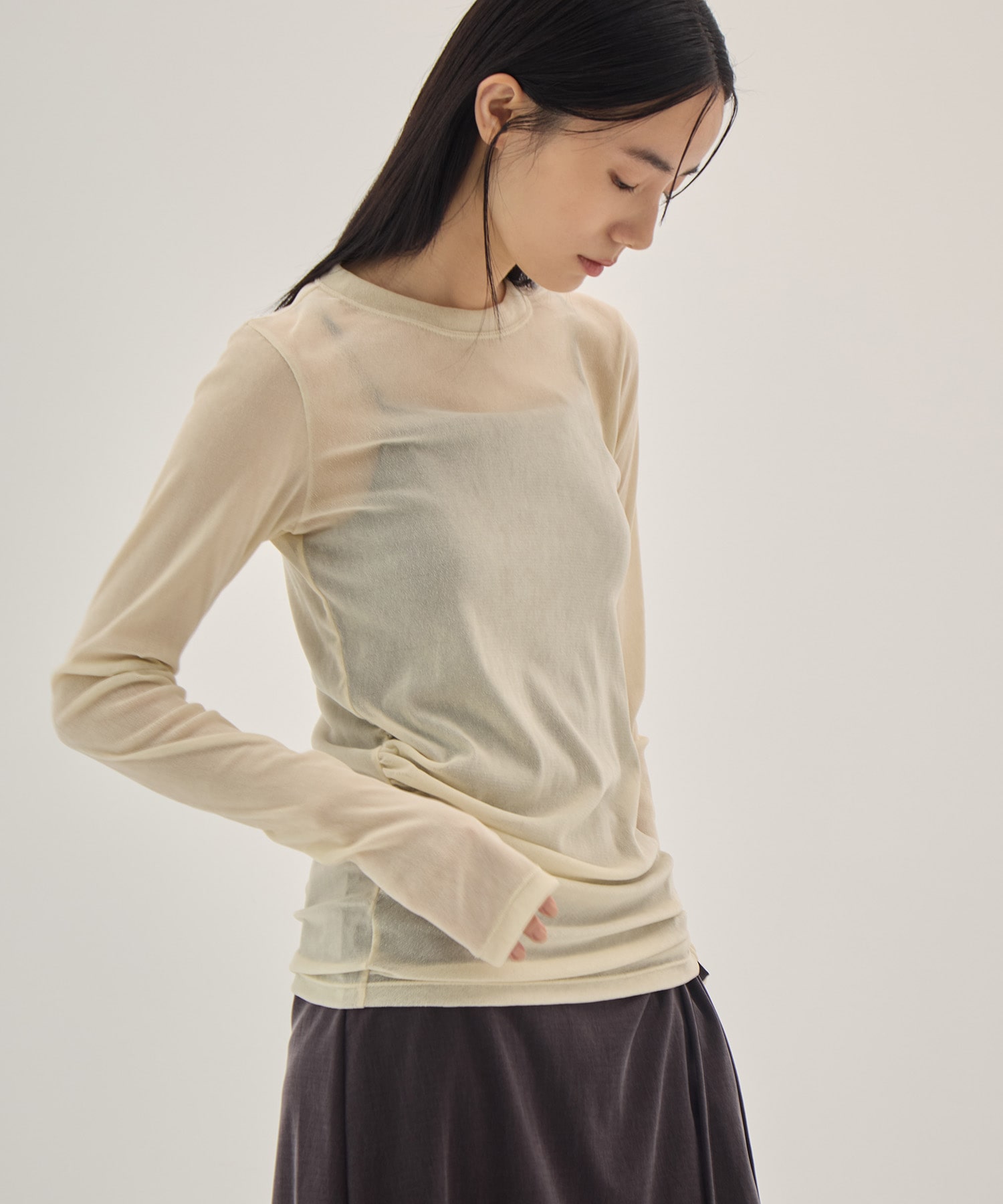 Sheer Velvet Flocked Tulle L/S Top PHEENY