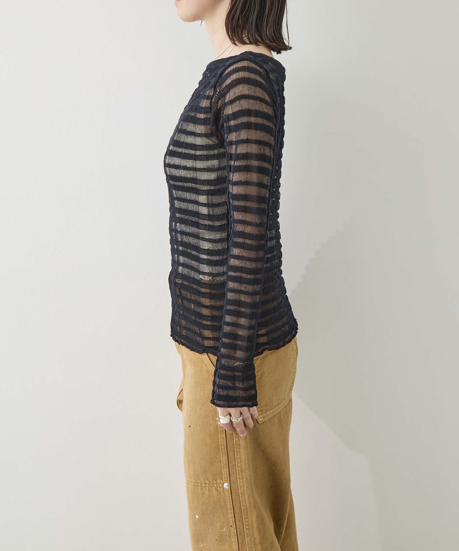 FLOWING CHECKED KNIT PULLOVER TAN
