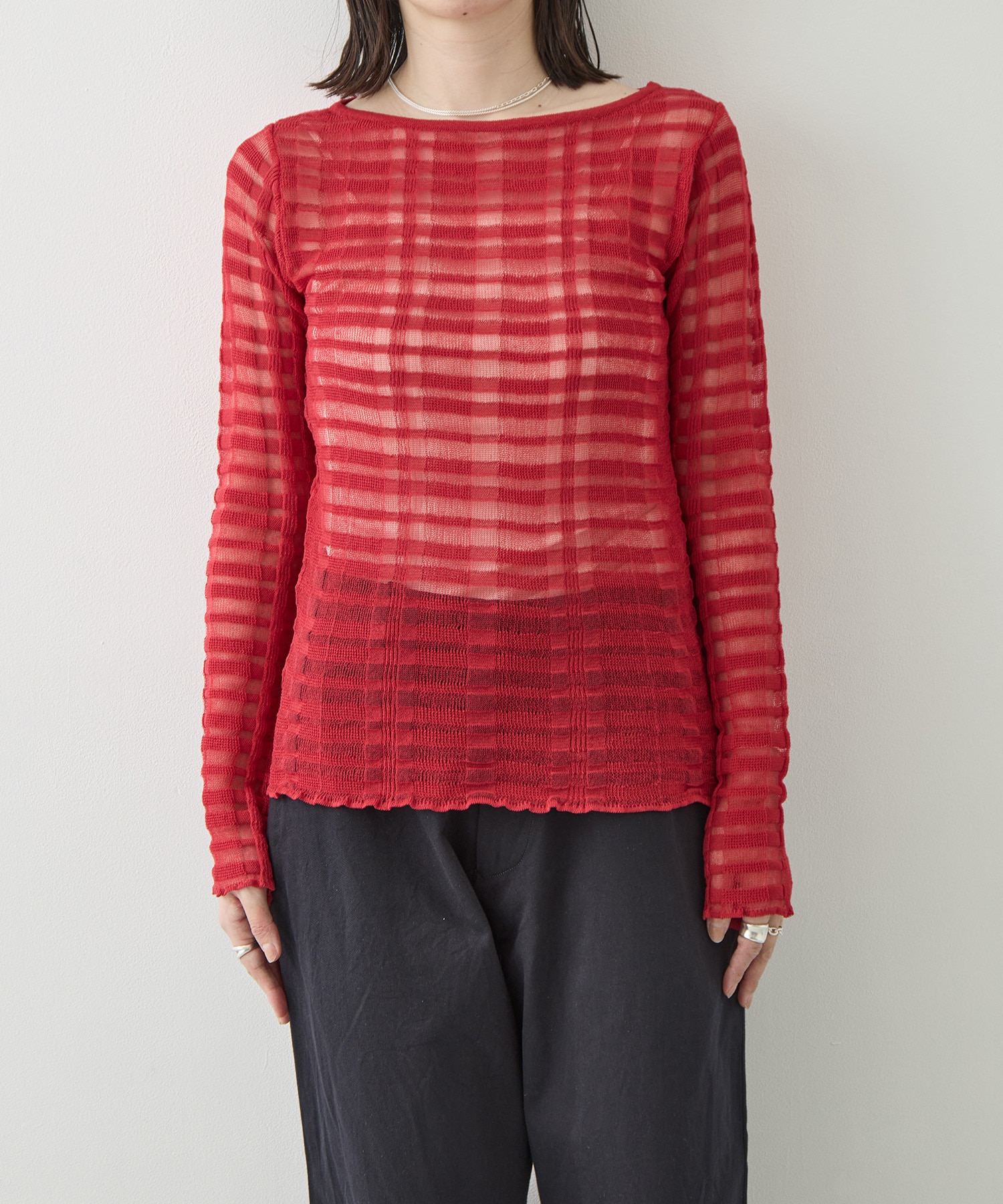 FLOWING CHECKED KNIT PULLOVER TAN