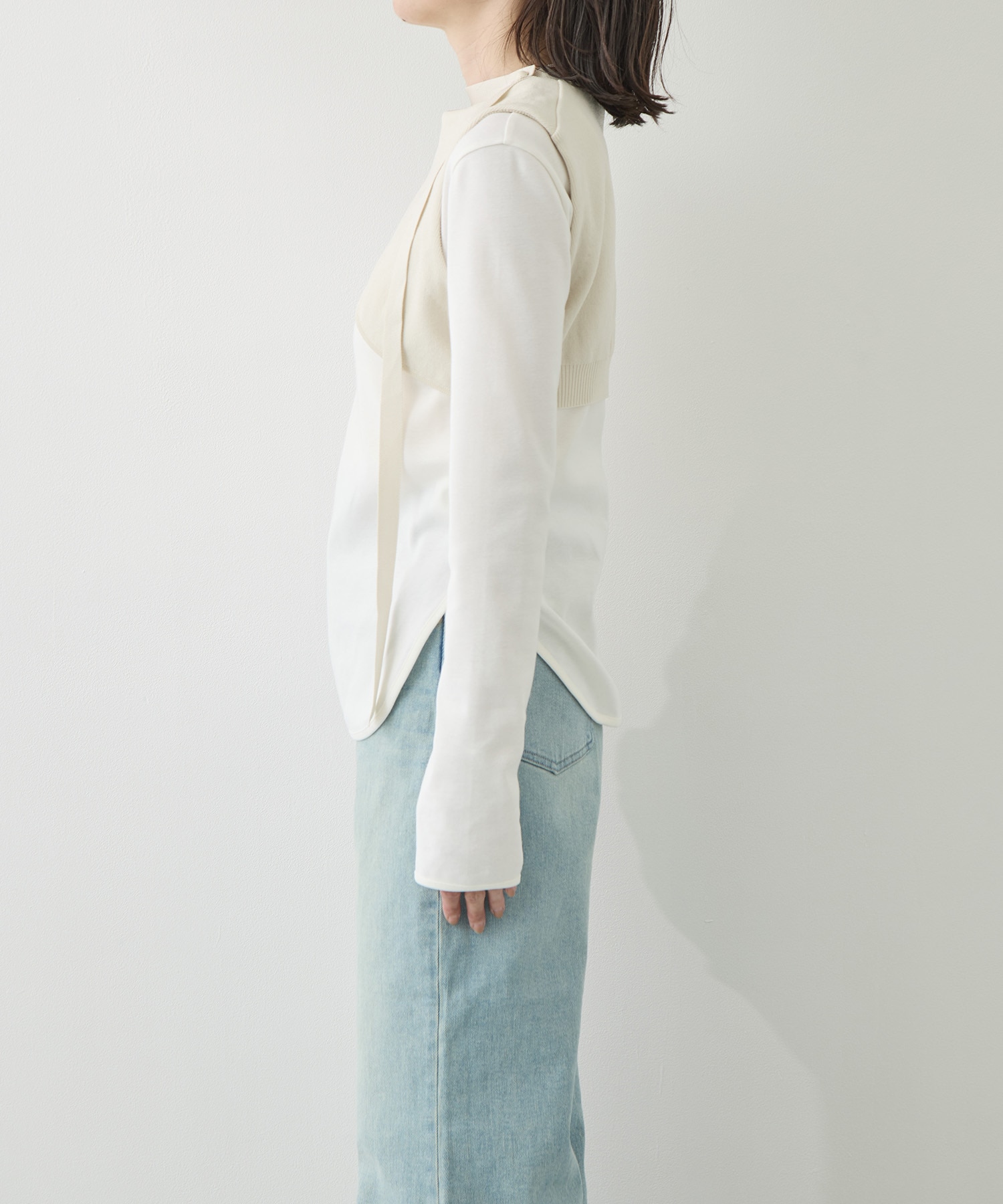 CURVED HEM KNIT TOPS TAN