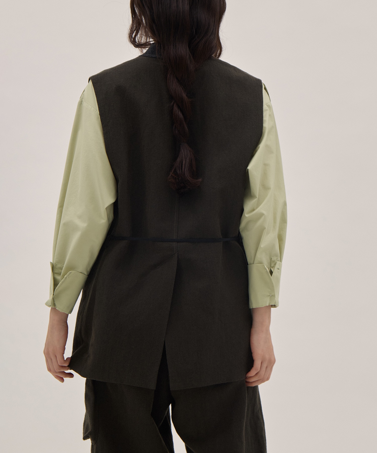 Wool Linen Herringbone Sleeveless Jacket PONTI