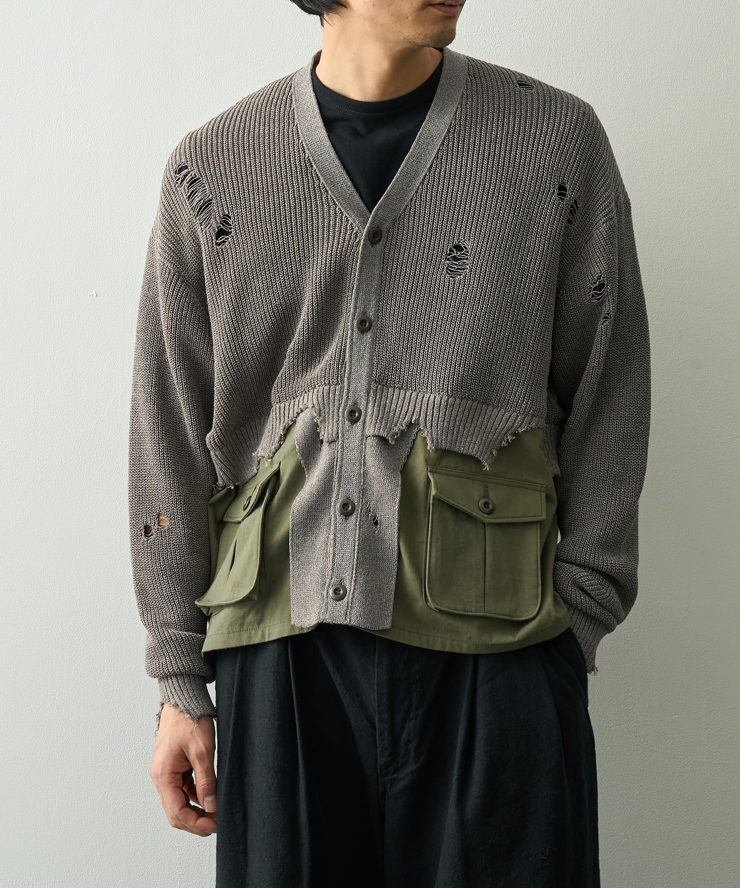 Destroyed Knit Cardigan KHOKI