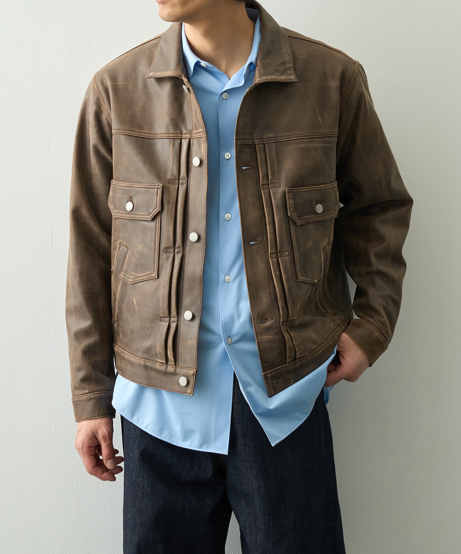 Cracked Leather Trucker Jacket YOKE