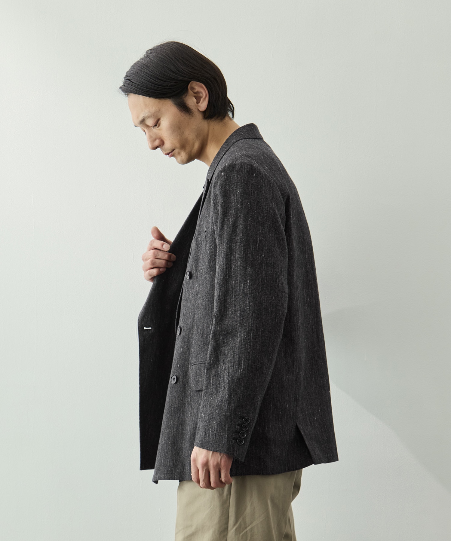 Cotton Mix Nep Double-Breasted Jacket blurhms