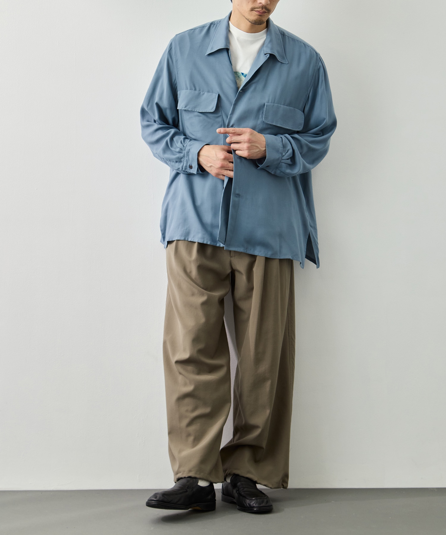 Modal Double Pocket Open Collar Shirt YOKE