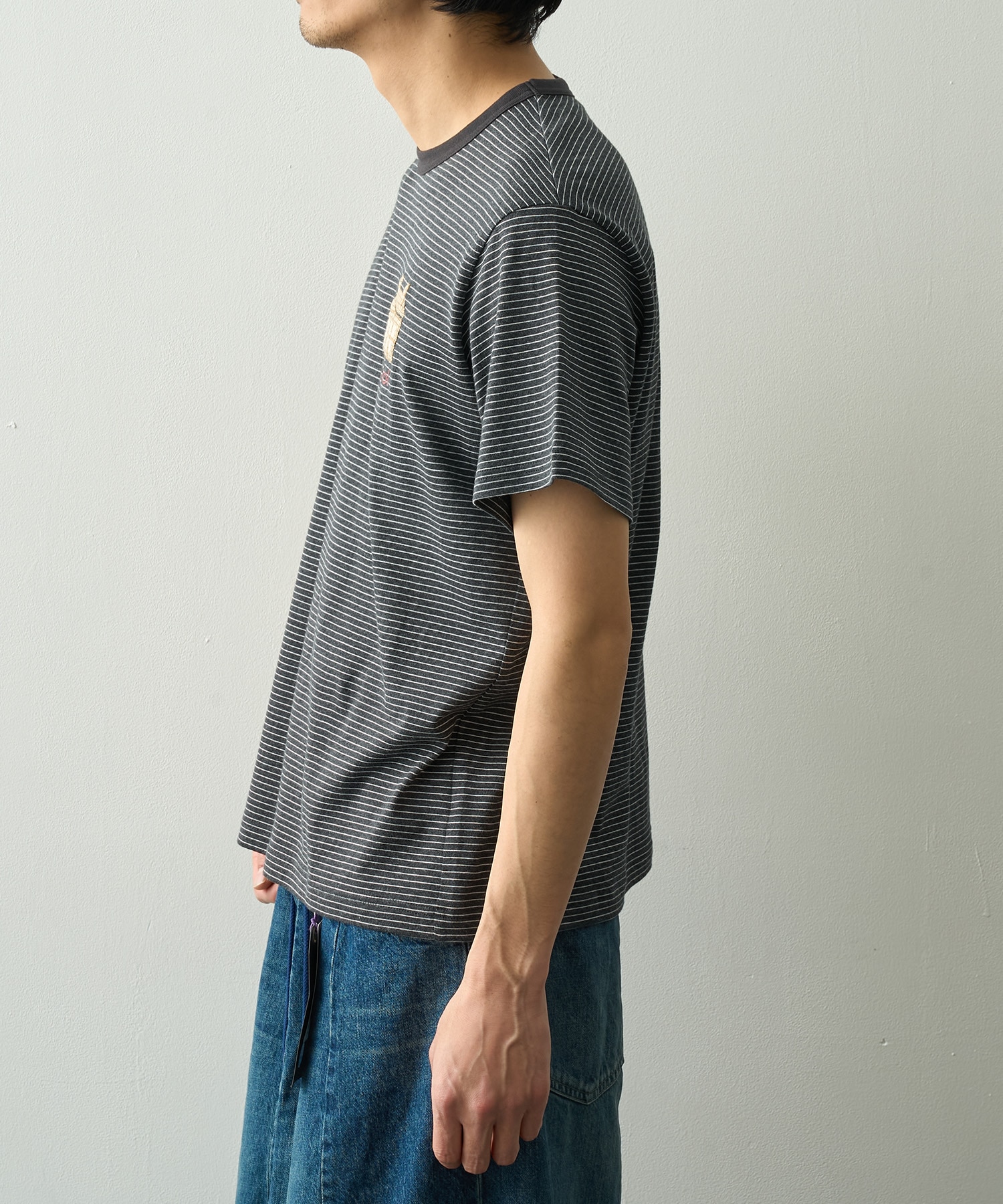 Hand-Embroidered Stripe T-Shirt KHOKI