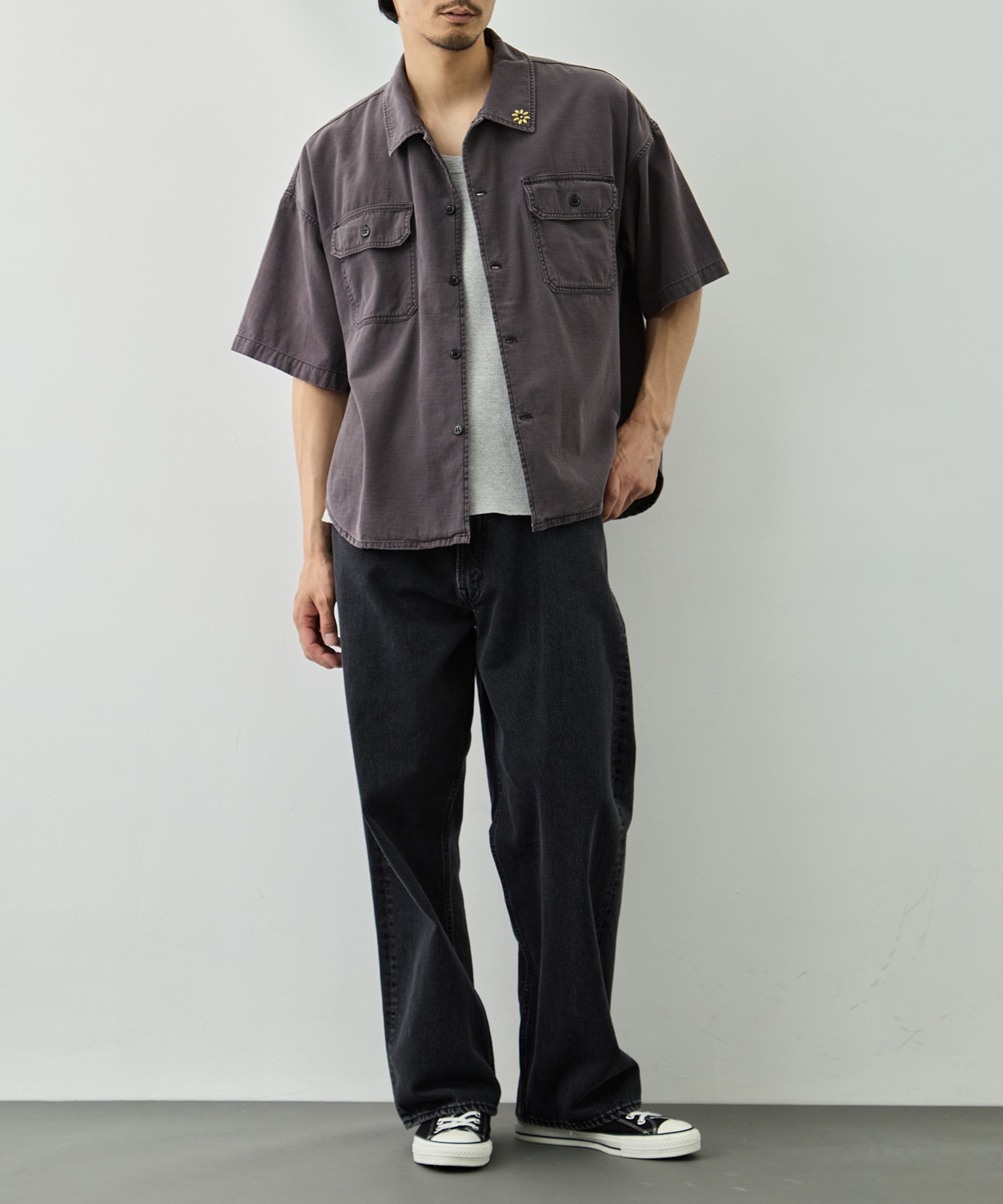 WIDE MILITARY S/S SHIRT(小花スタッズ) REMI RELIEF