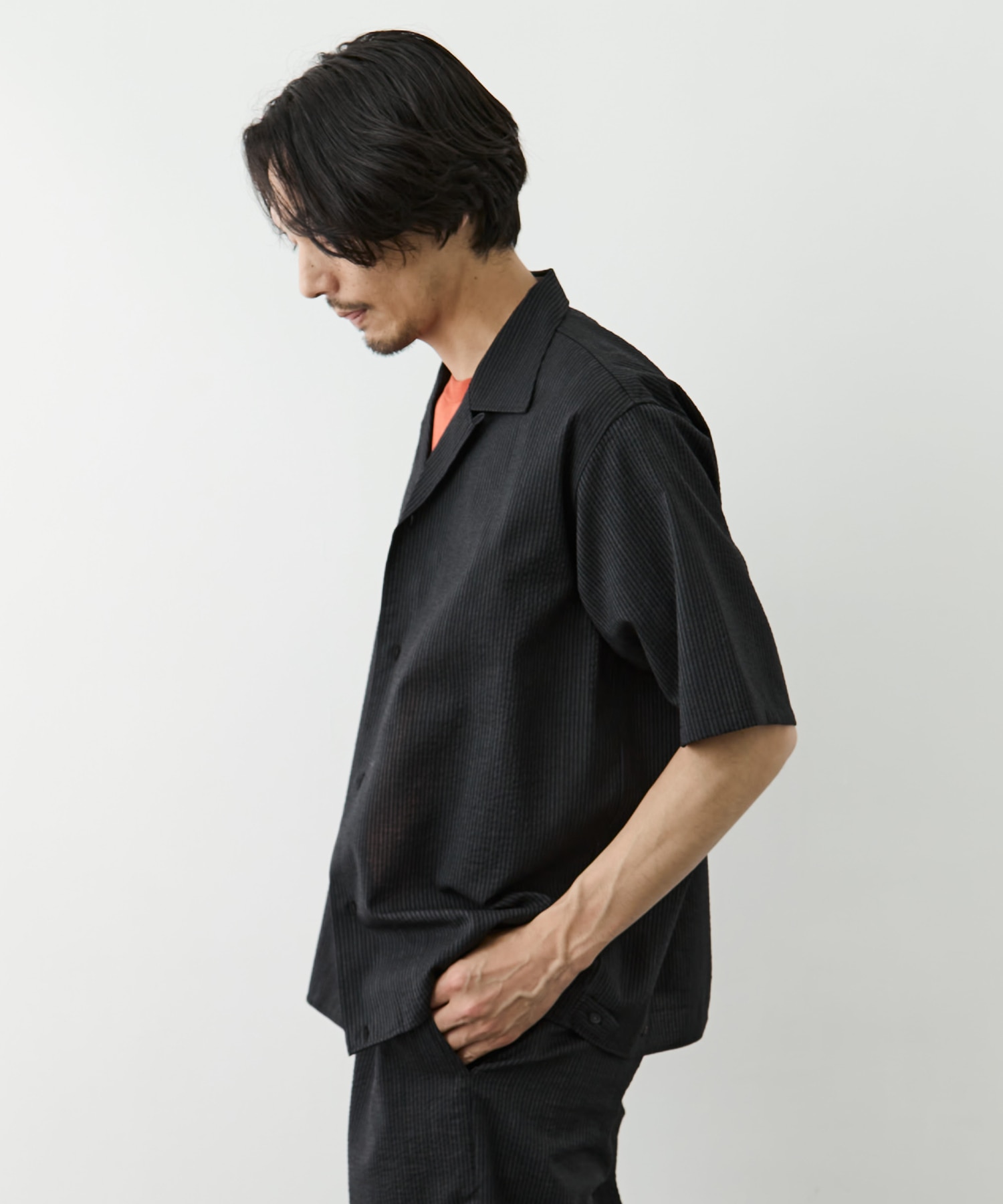 別注OPEN COLLAR S/S SHIRT WITH HEM TAB(2 BLACK): marka: MENS｜KEY