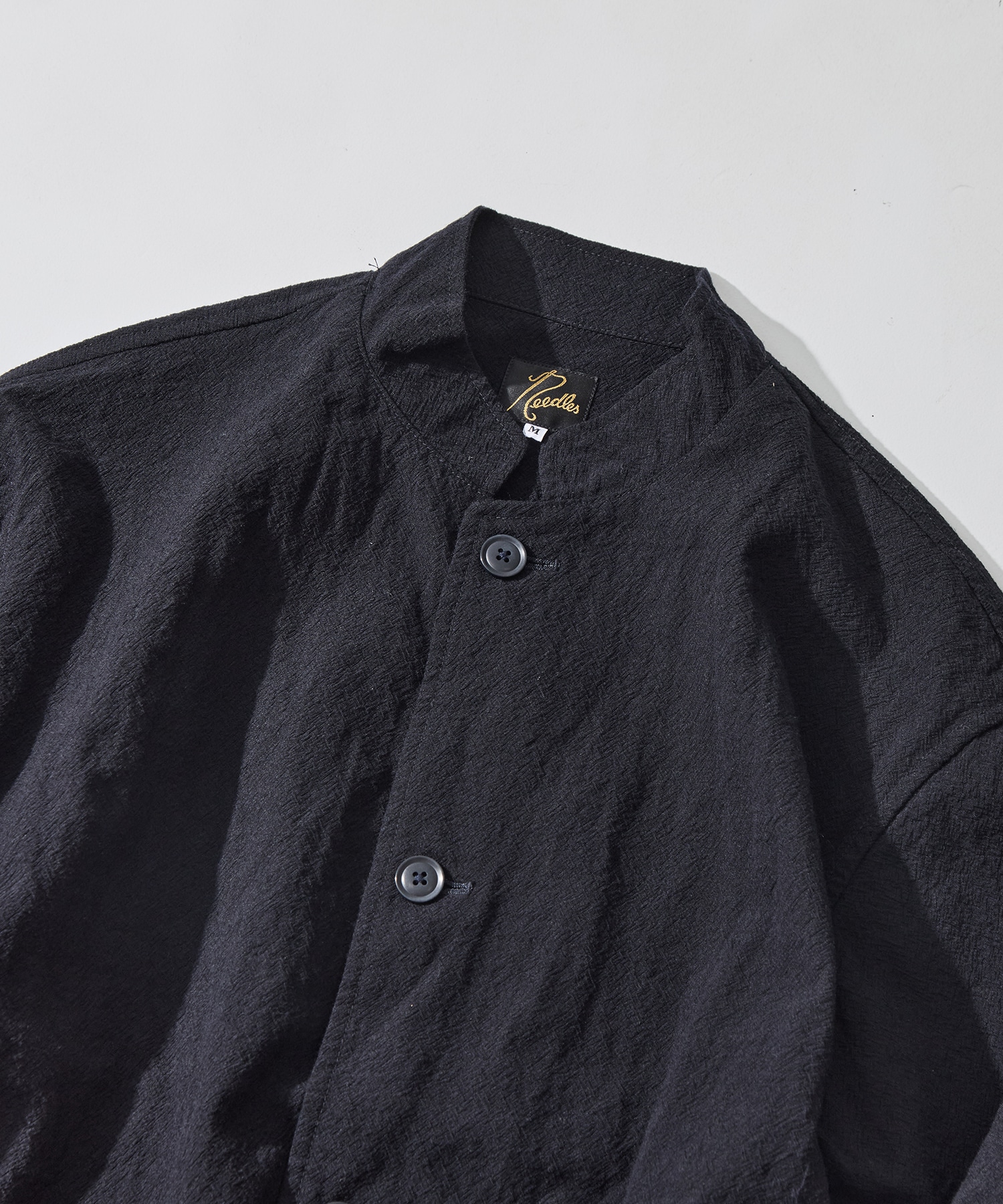 Stand Collar Jacket - Wool Diagonal Jacquard Needles