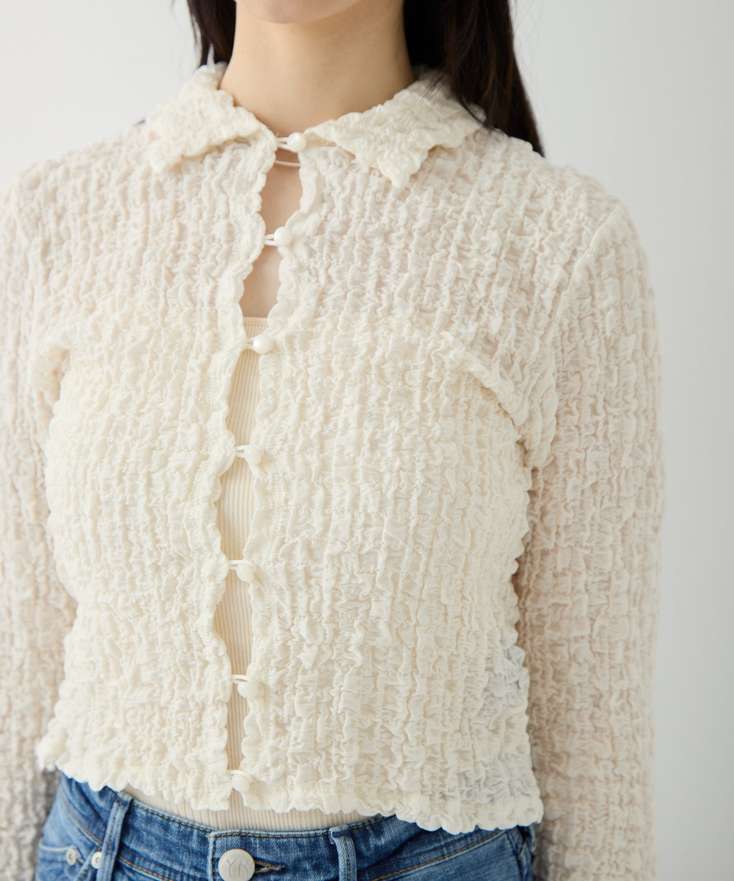 Shrink  Lace Cropped Shirt PHEENY