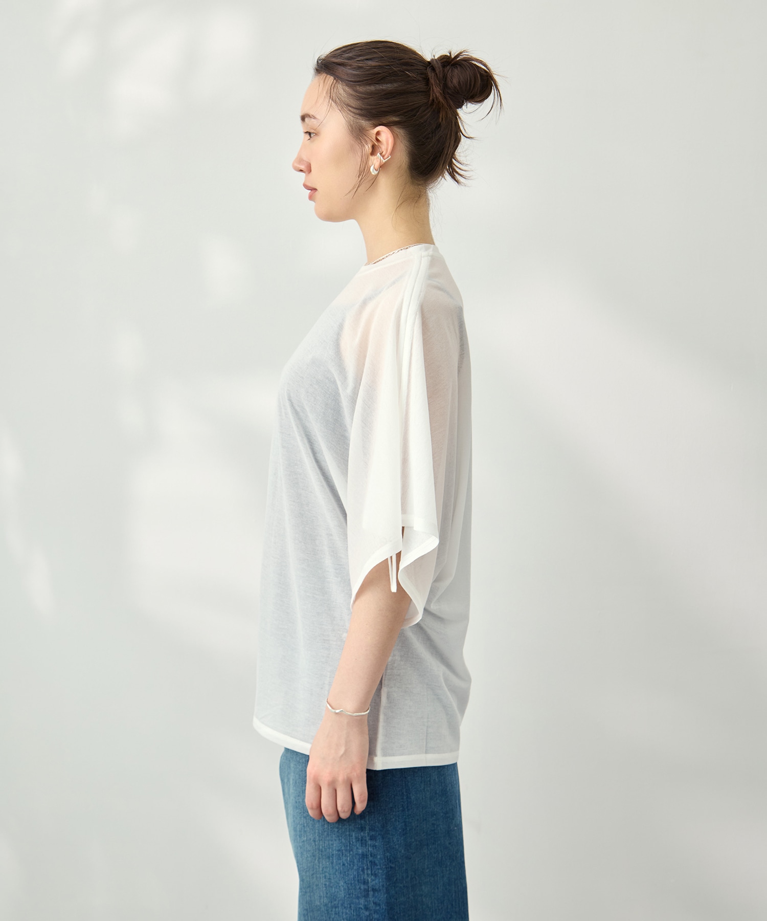 Sheer Jersey Gathered Shoulder Top PHEENY
