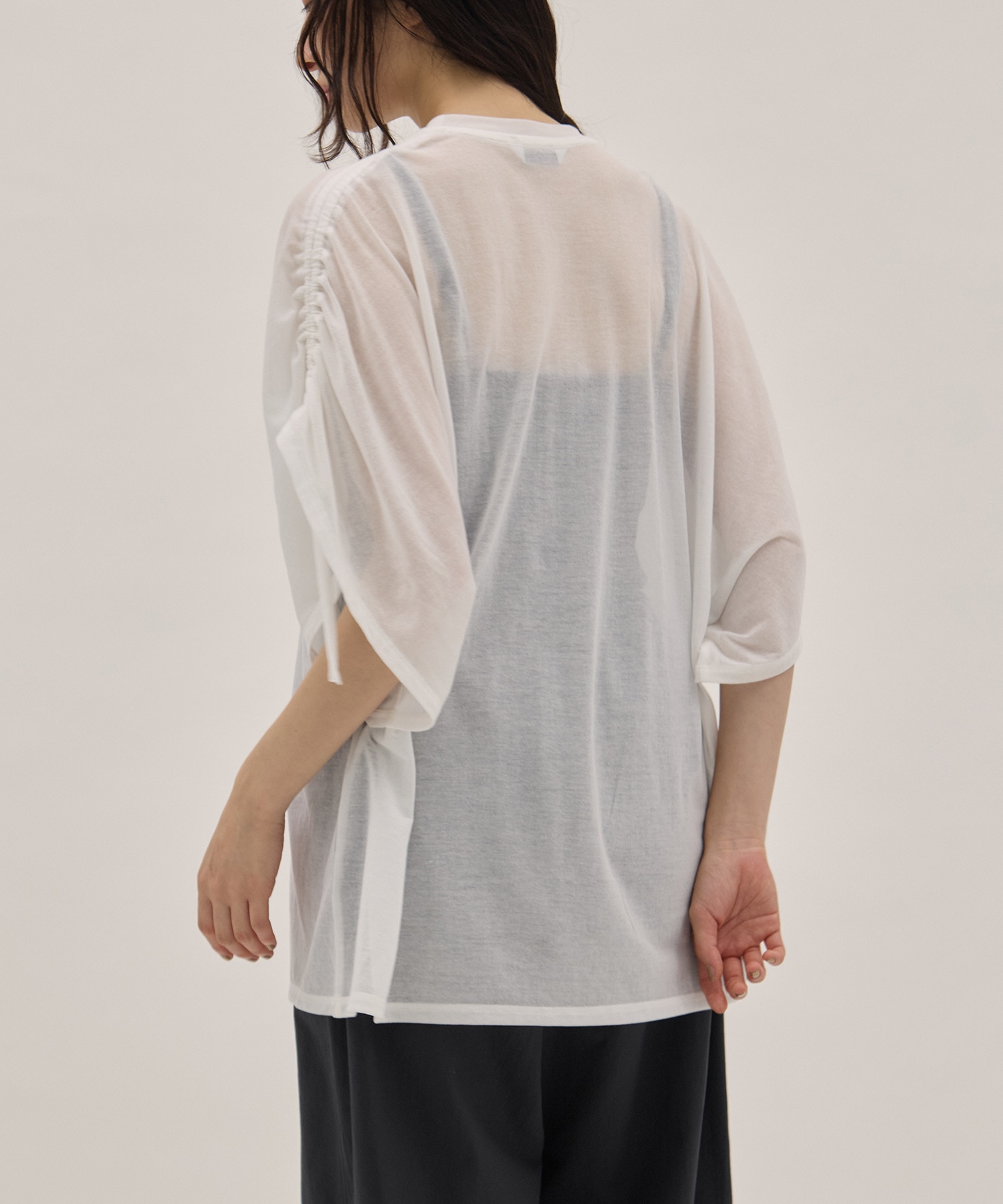 Sheer Jersey Gathered Shoulder Top PHEENY