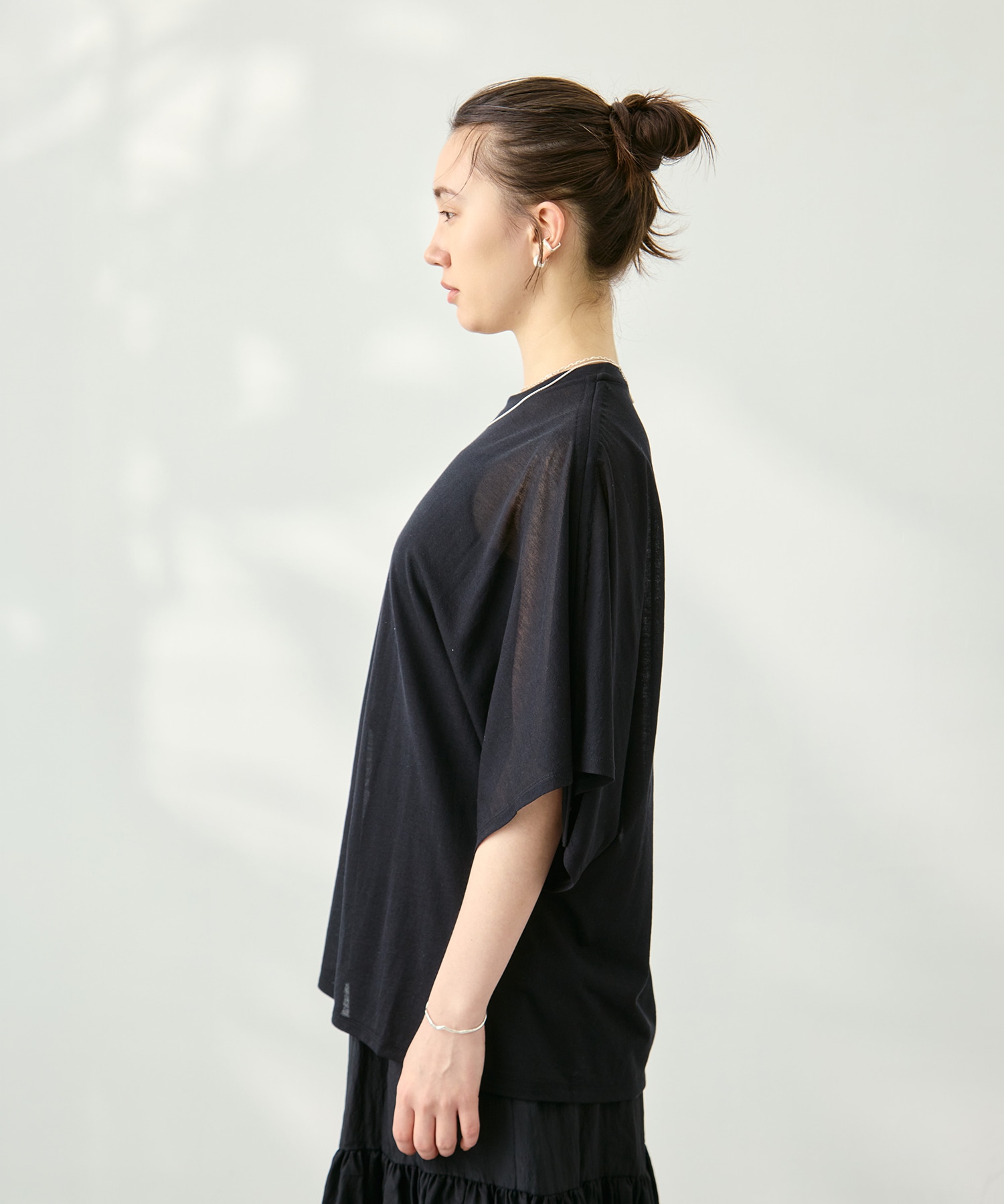 Sheer Jersey Gathered Shoulder Top PHEENY