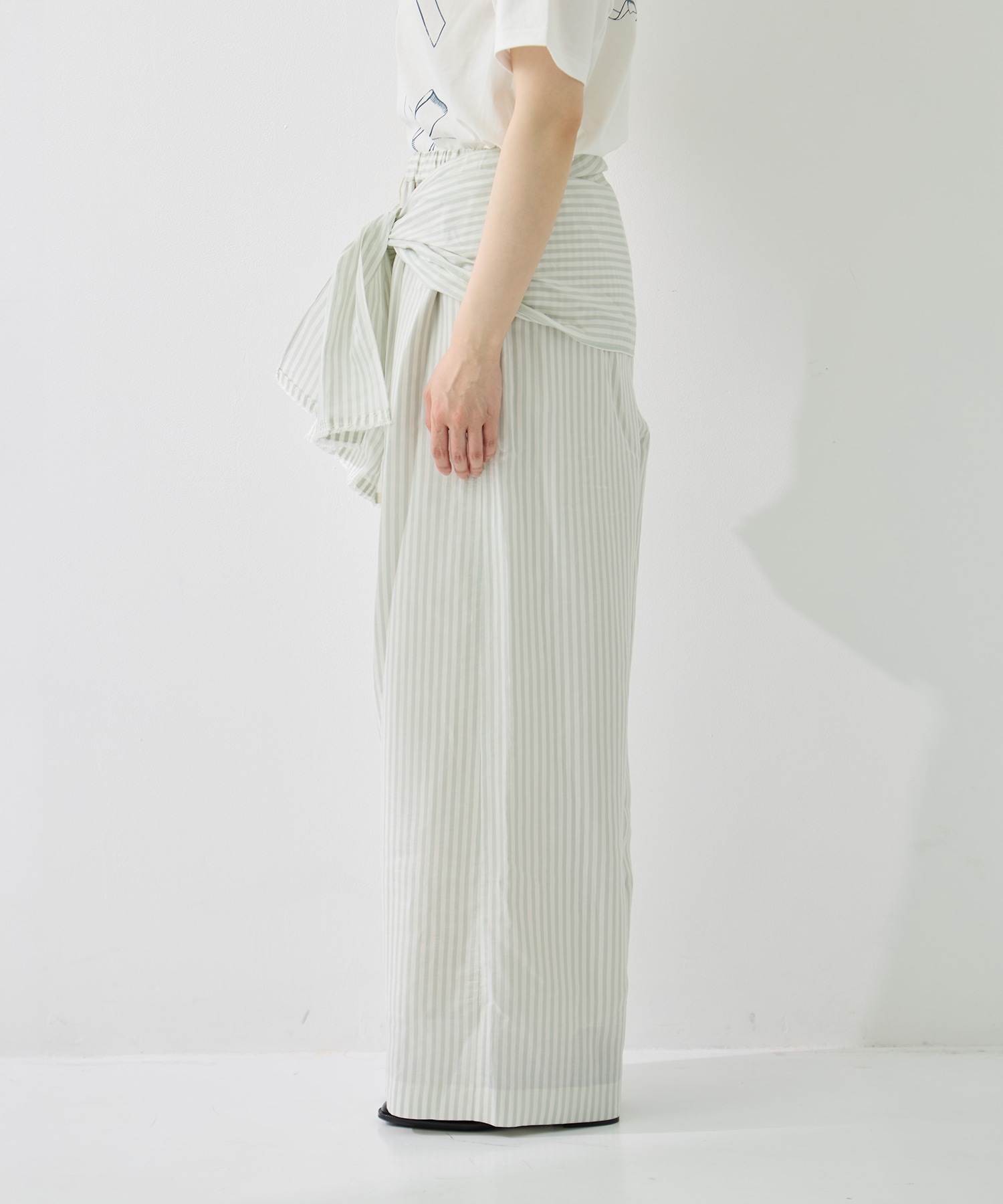 STRIPE PANTS W/BELT muller of yoshiokubo