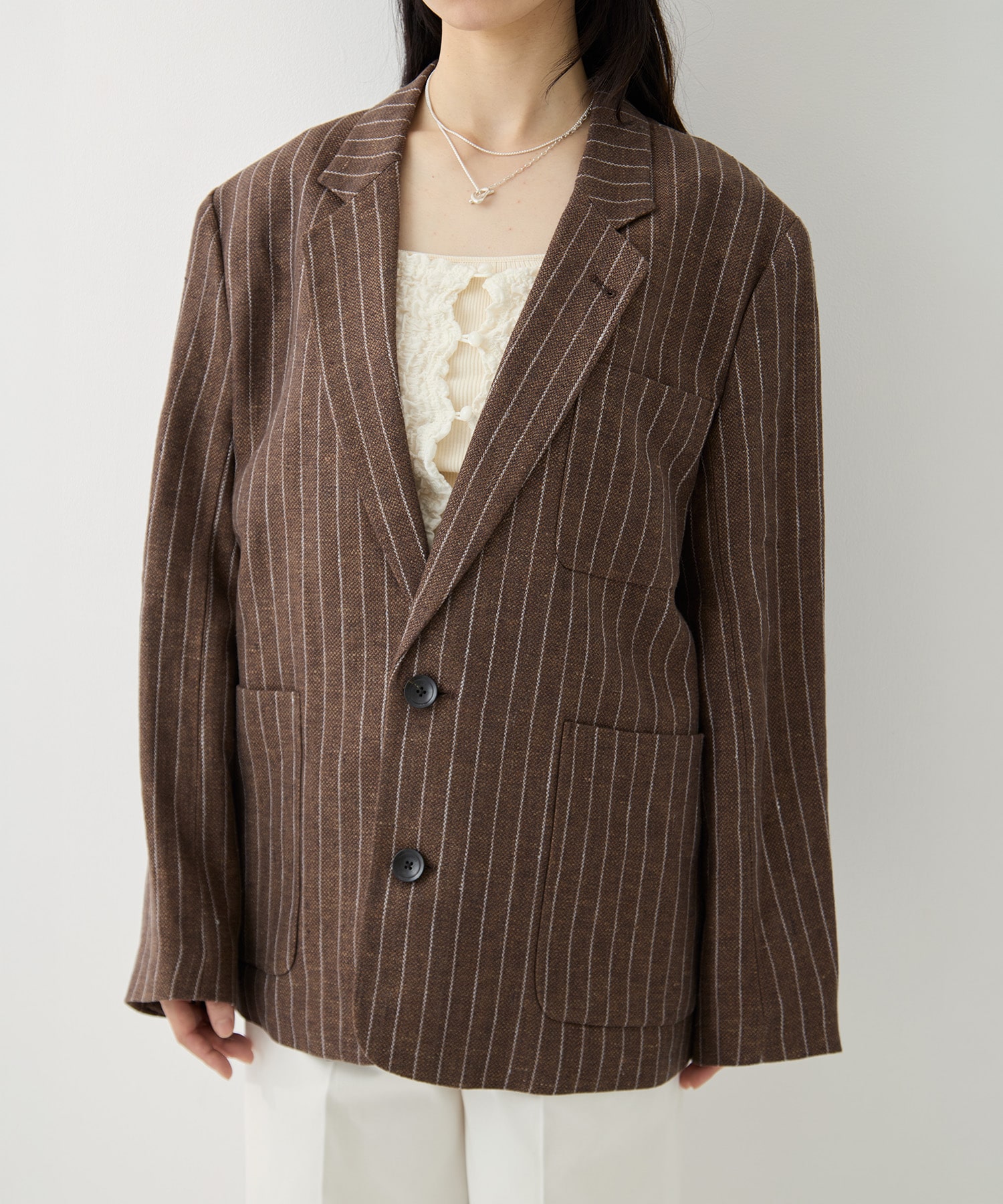 Boyfriend Stripe Linen Jacket TODAYFUL