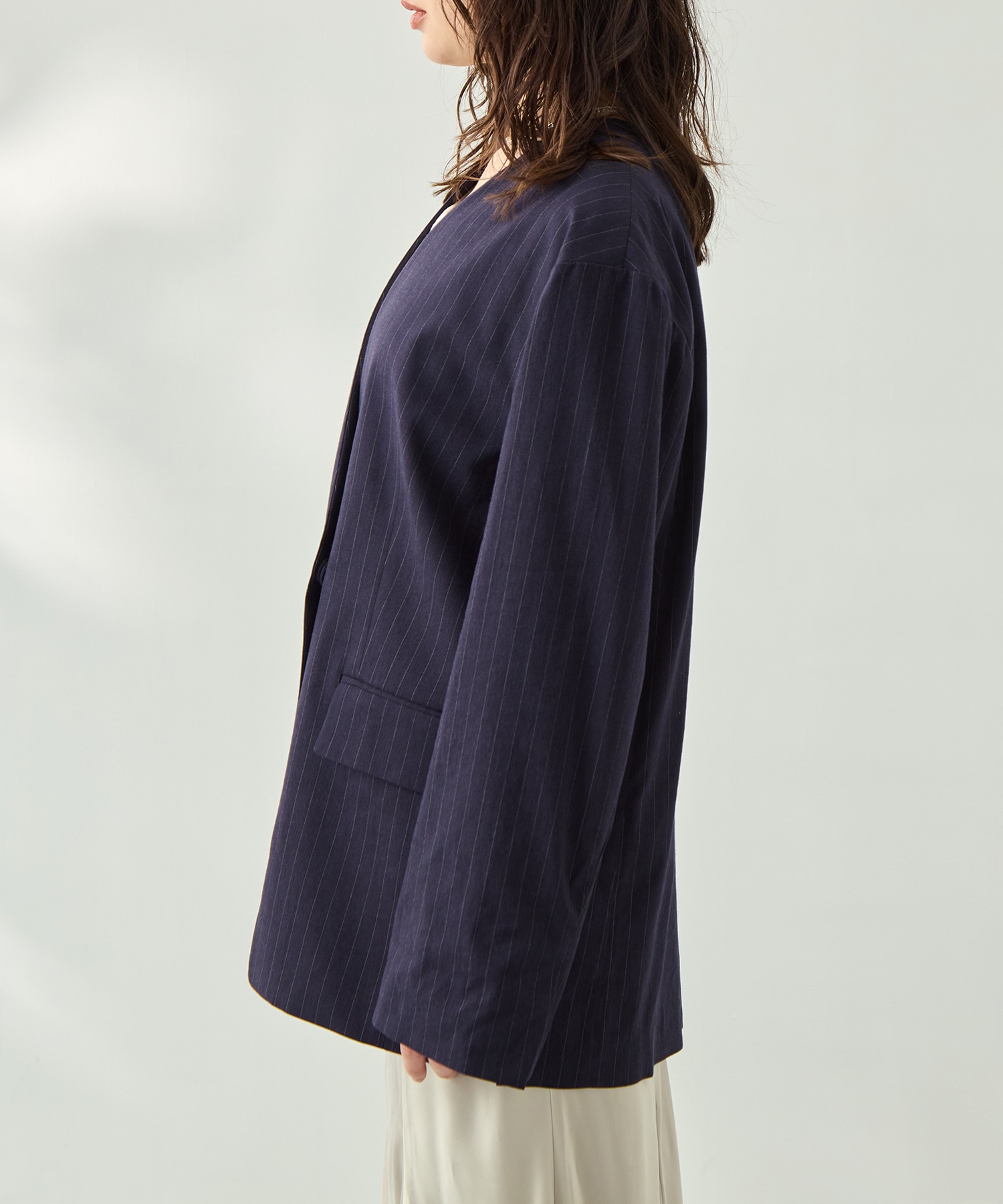 コットンリネンノーカラージャケット KEY TIMEZ