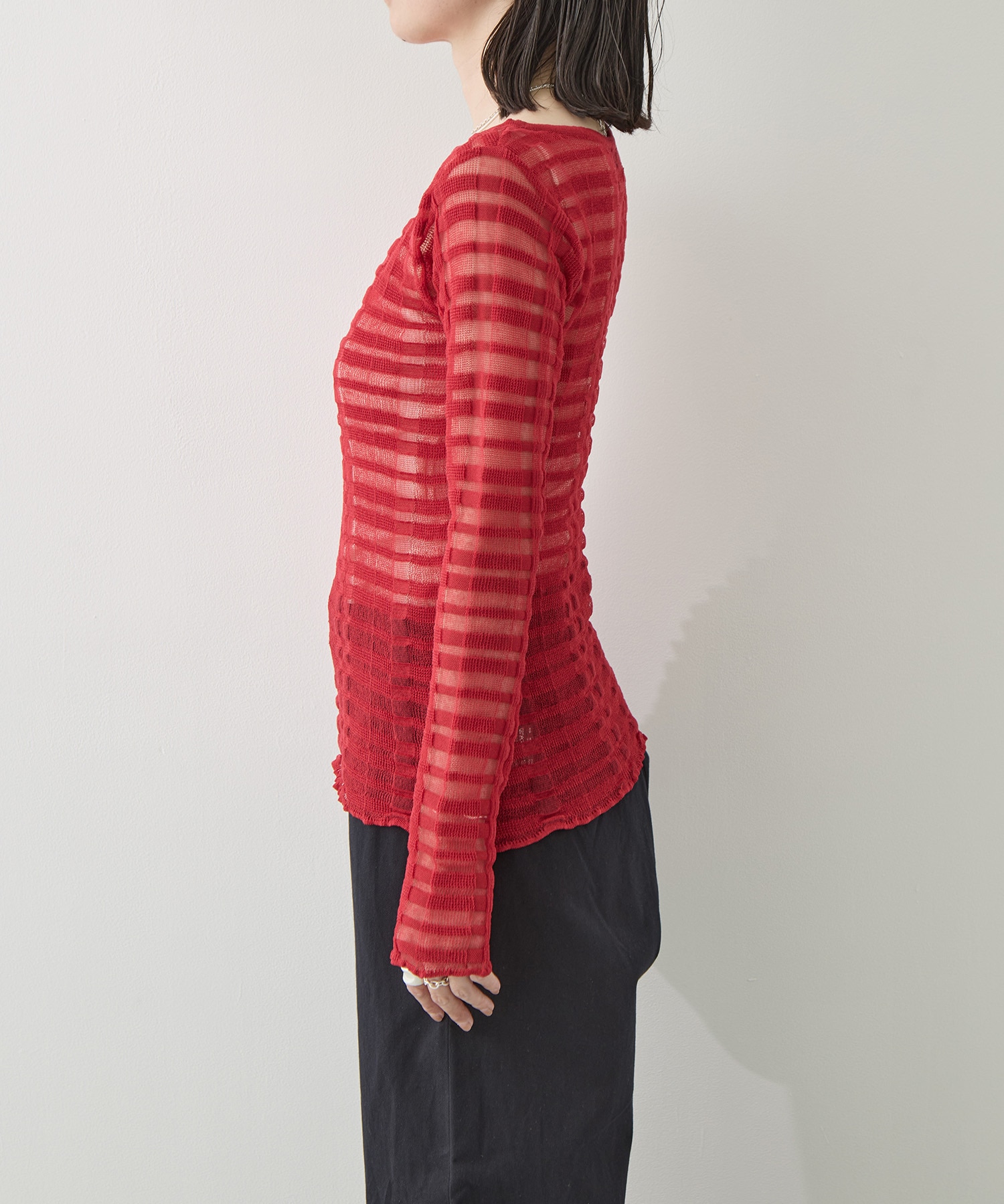 FLOWING CHECKED KNIT PULLOVER TAN