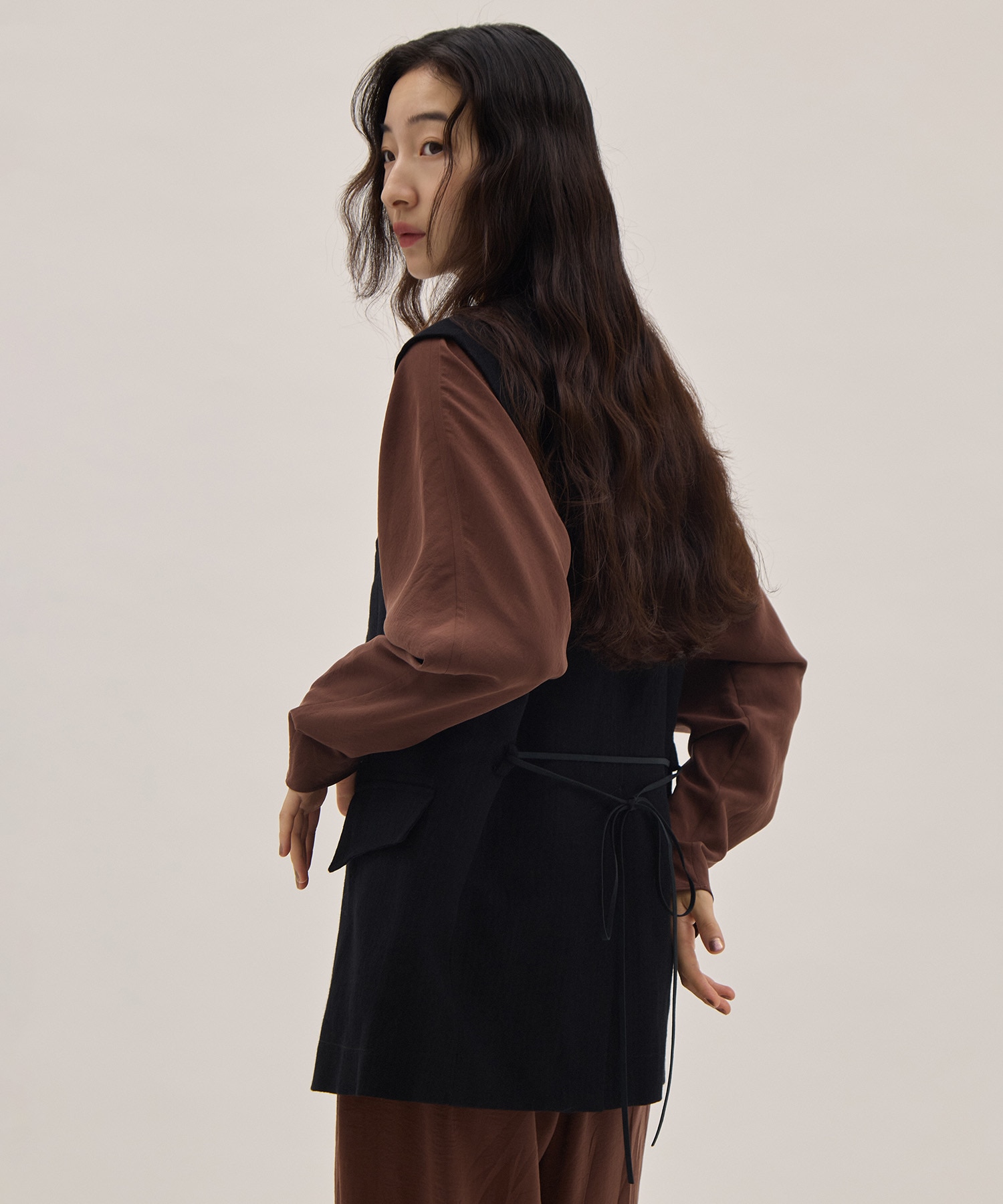 Wool Linen Herringbone Sleeveless Jacket PONTI