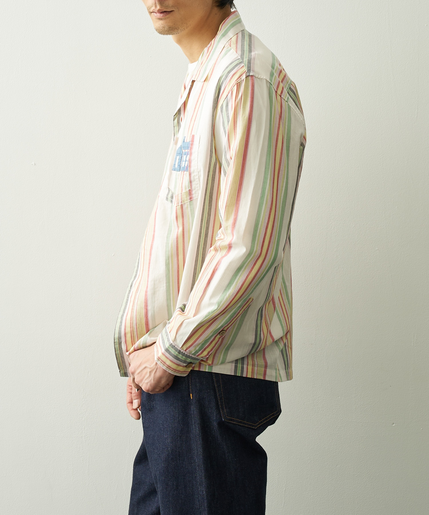 Hand-Embroidered Stripe Shirt KHOKI