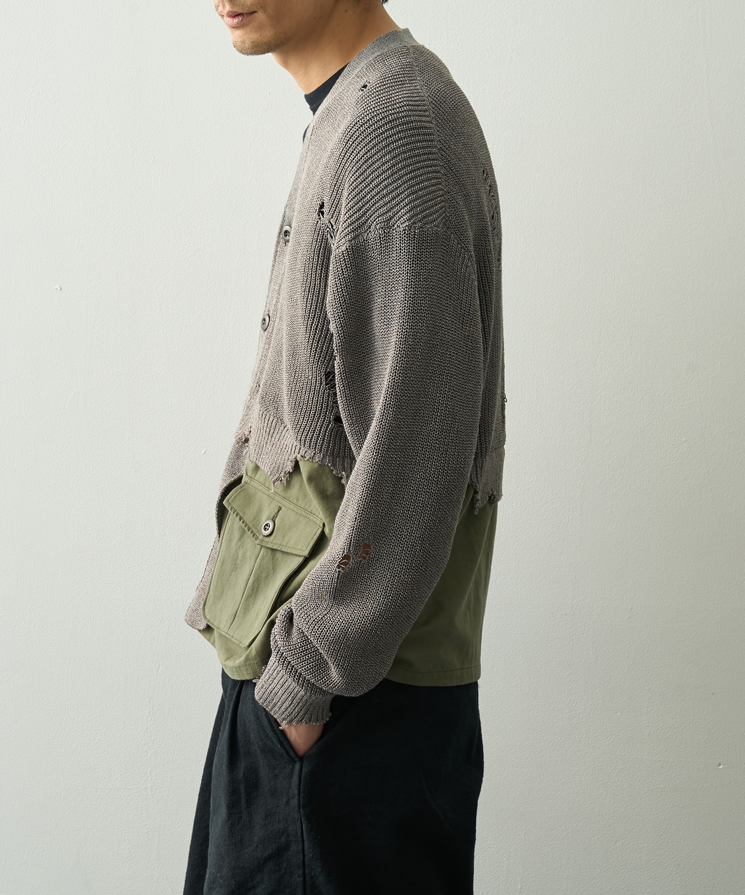 Destroyed Knit Cardigan KHOKI
