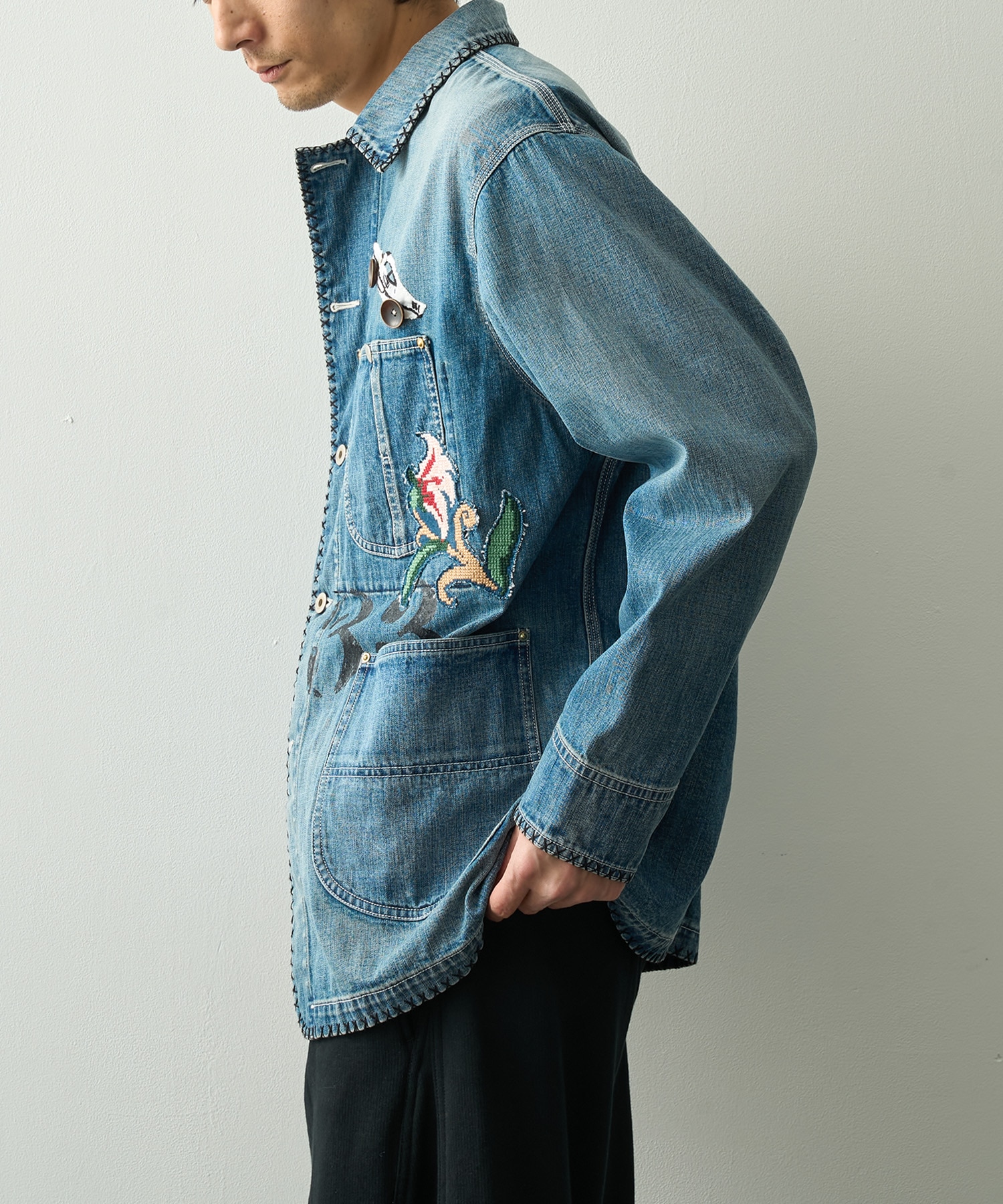 Hand-Embroidered Denim Coverall KHOKI