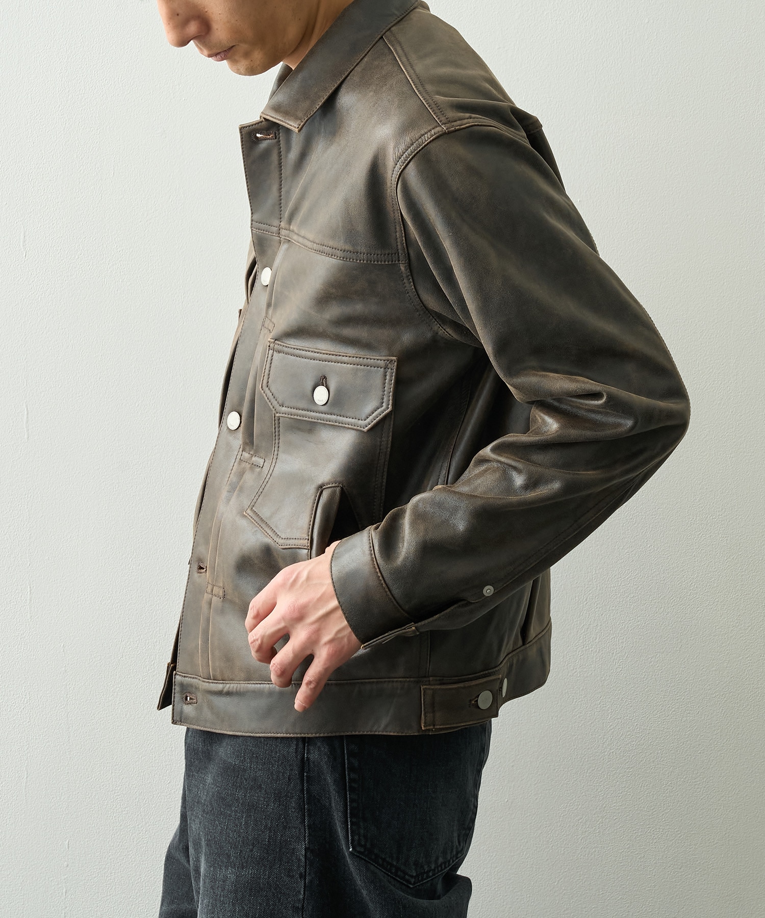Cracked Leather Trucker Jacket YOKE