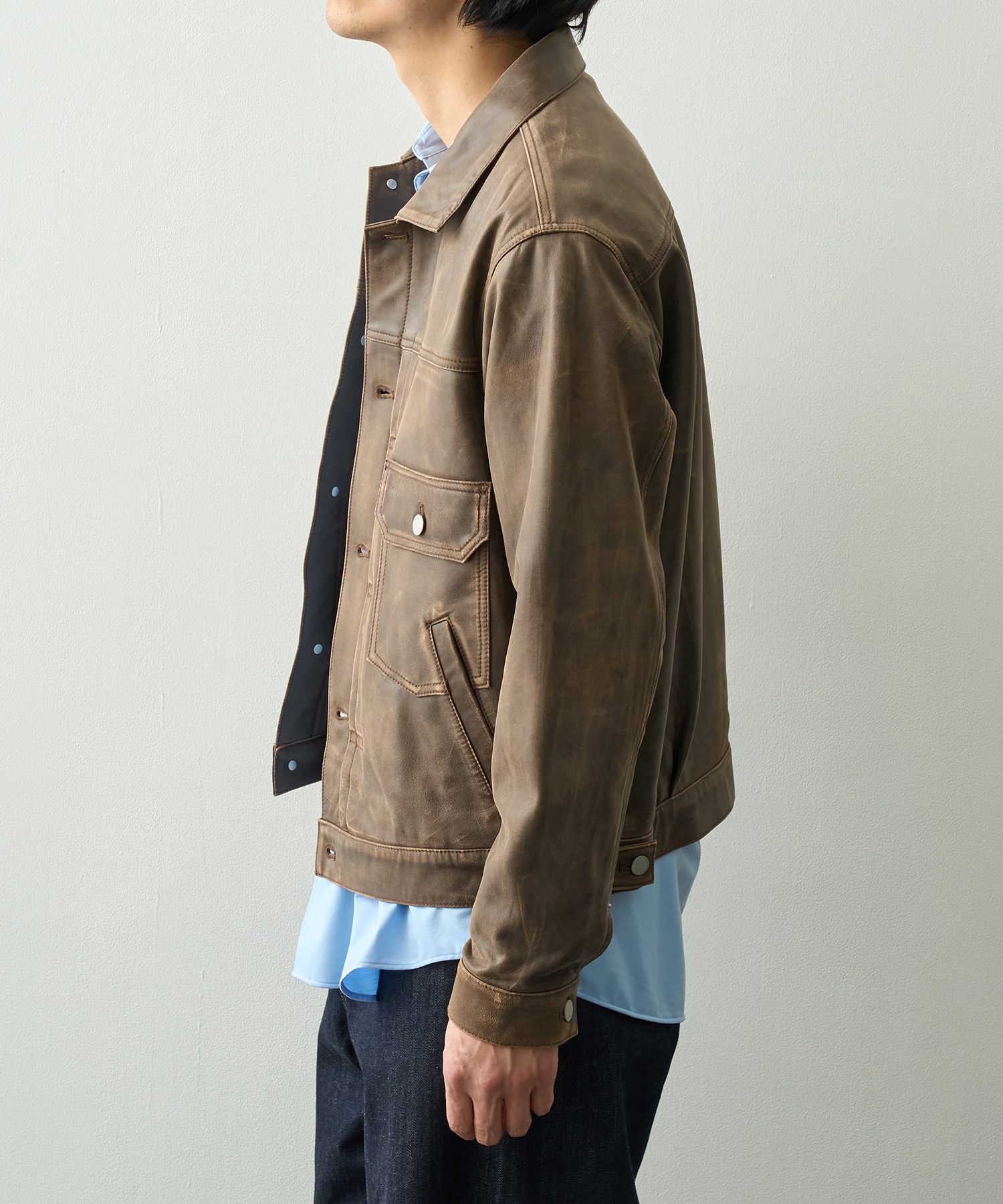 Cracked Leather Trucker Jacket YOKE