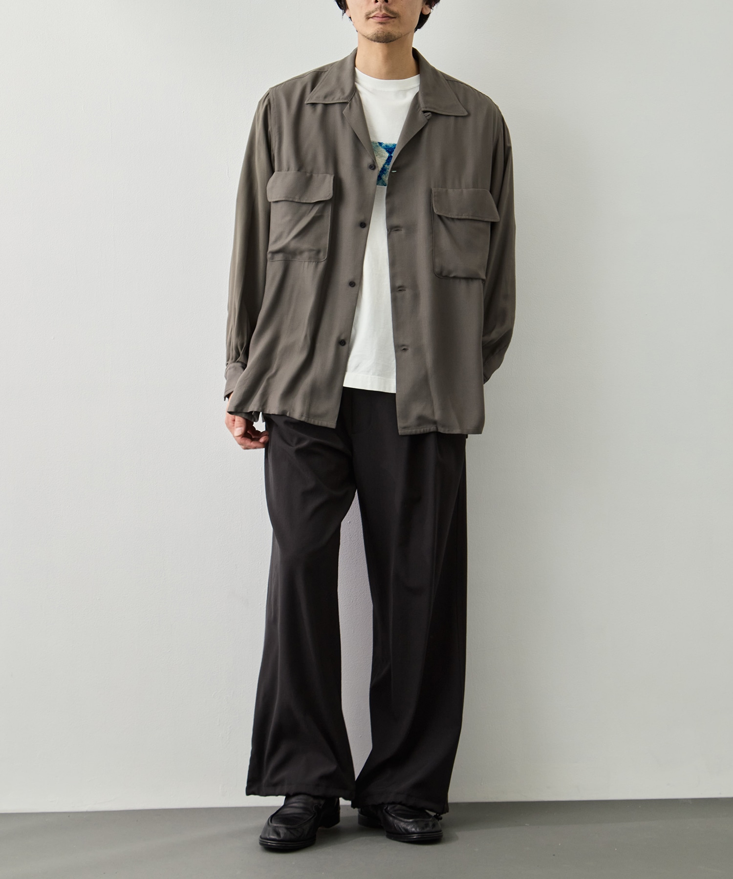 Modal Double Pocket Open Collar Shirt YOKE