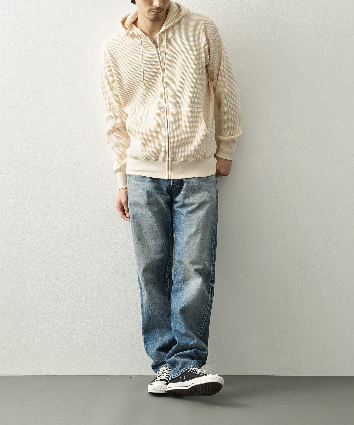 WAFFLE SWEAT HOODED ZIP MASSES