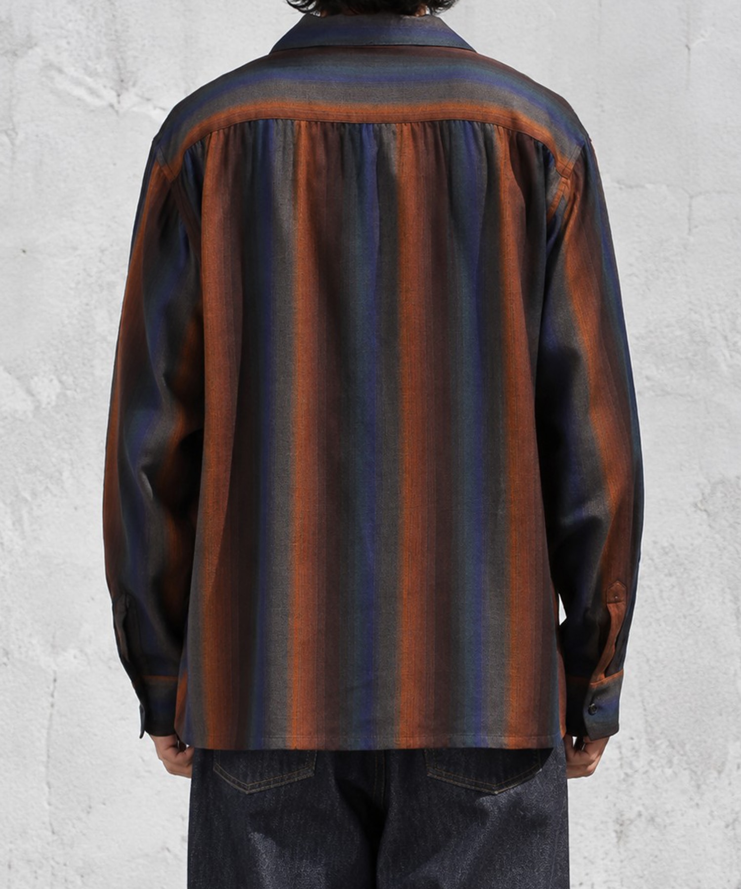 SMILE POCKET OPEN COLLAR SHIRTS -Wool Rayon Gradetion stripe- SEVEN BY SEVEN