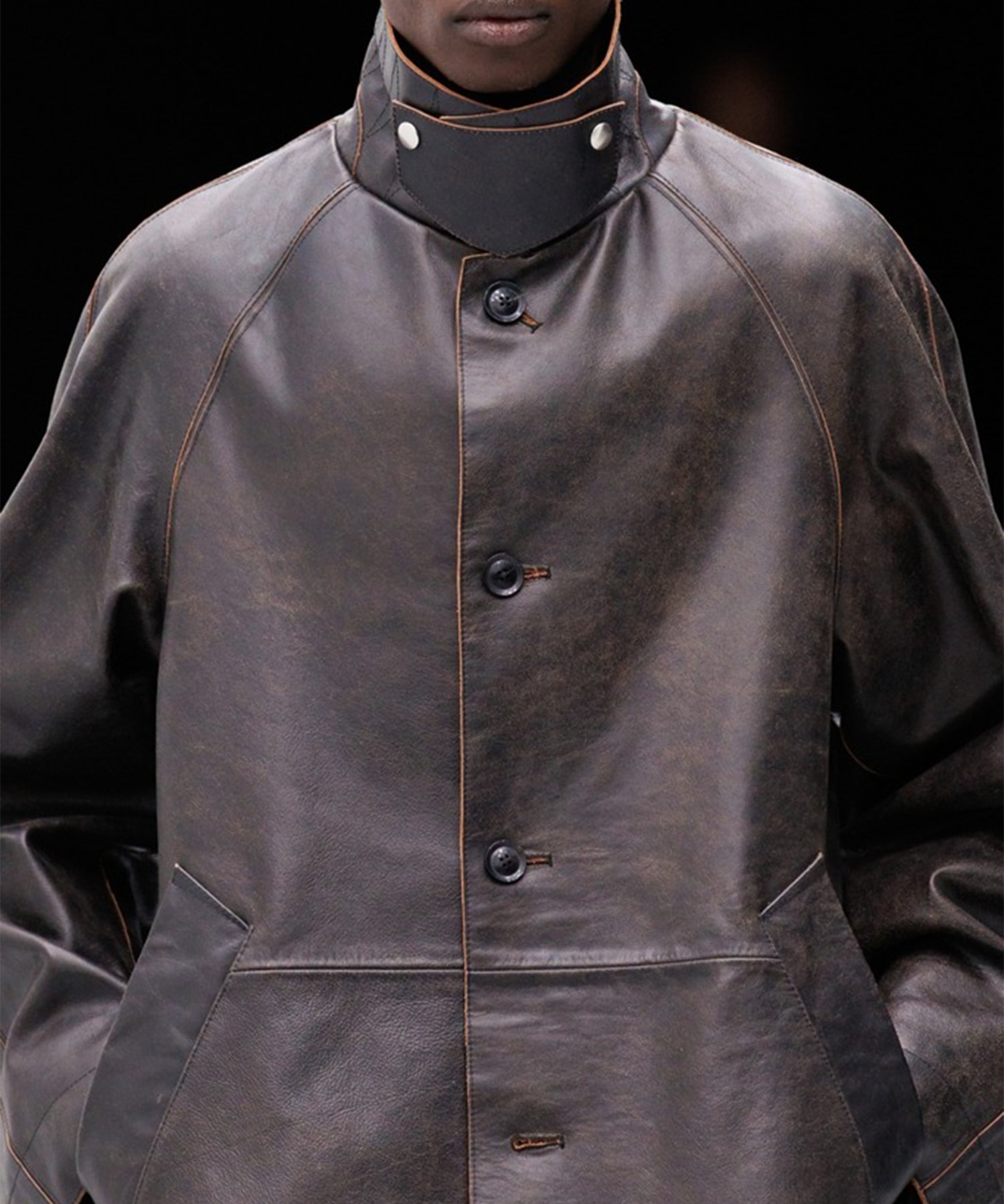 Cracked Leather Cut-off Half Coat YOKE