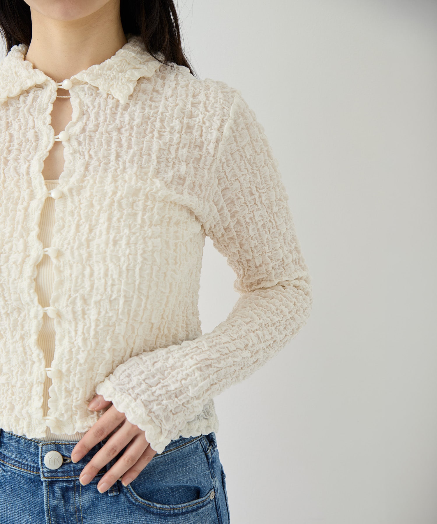 Shrink  Lace Cropped Shirt PHEENY