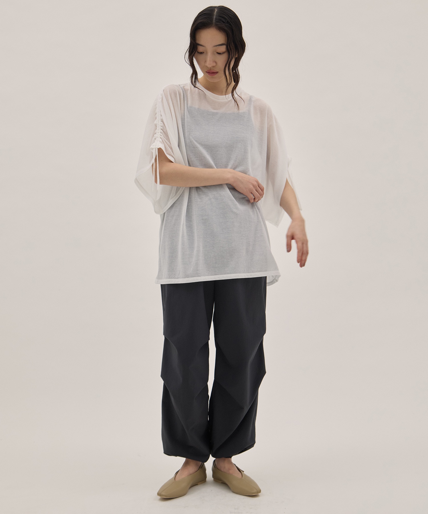 Sheer Jersey Gathered Shoulder Top PHEENY