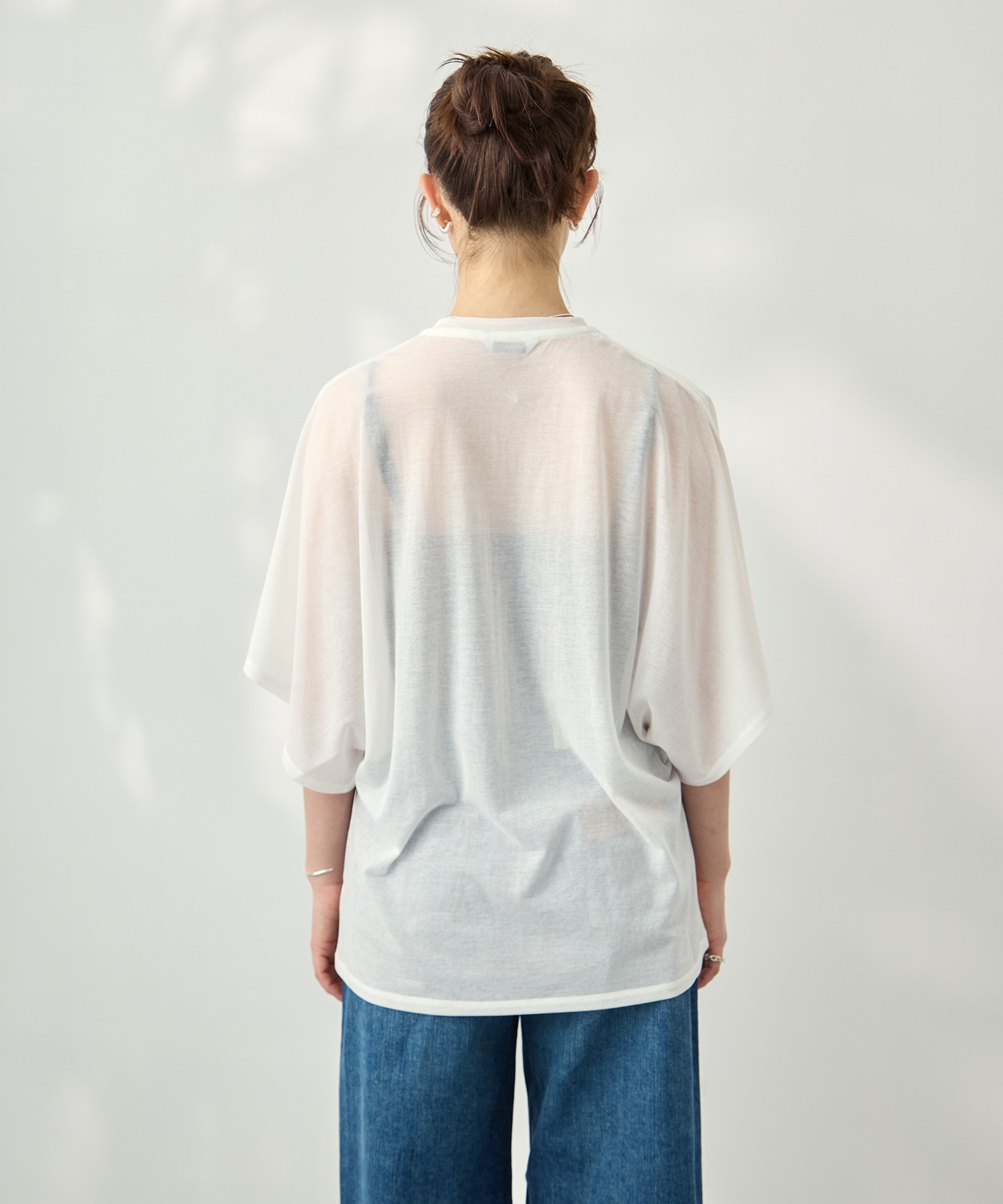 Sheer Jersey Gathered Shoulder Top PHEENY