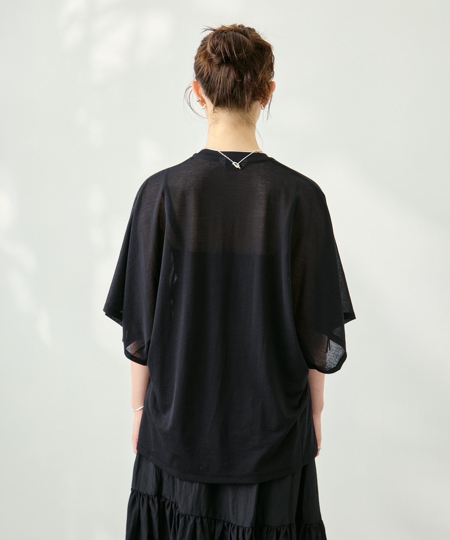Sheer Jersey Gathered Shoulder Top PHEENY