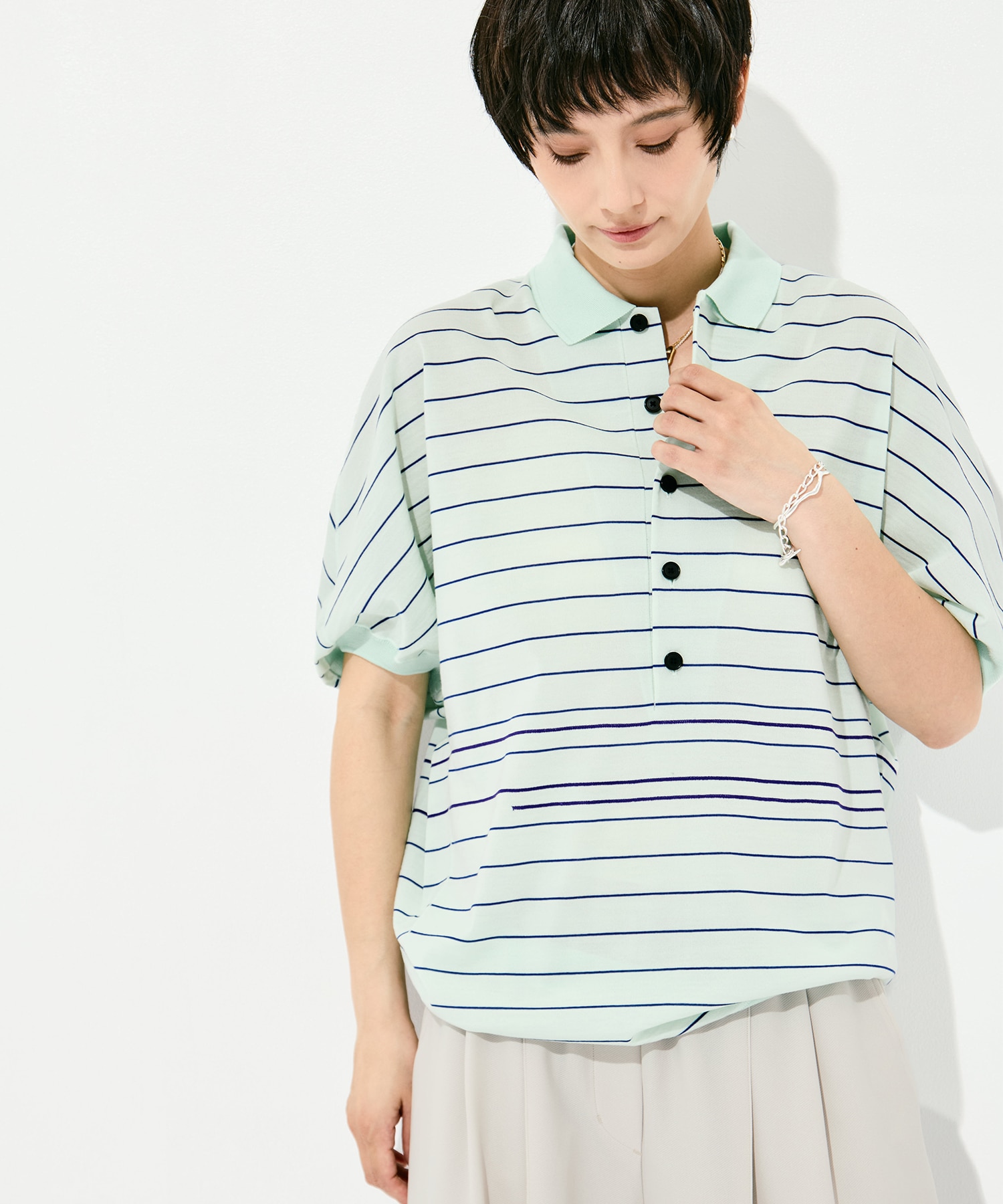Dual Stripe Knit Half Sleeve Polo GOOD PEOPLE GOOD STITCHING GOOD PRODUCT