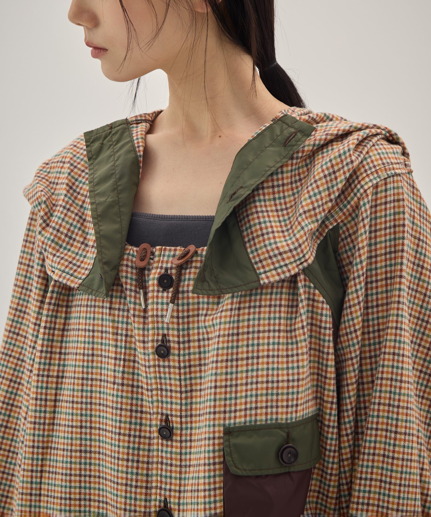 Checked smock shirt KHOKI