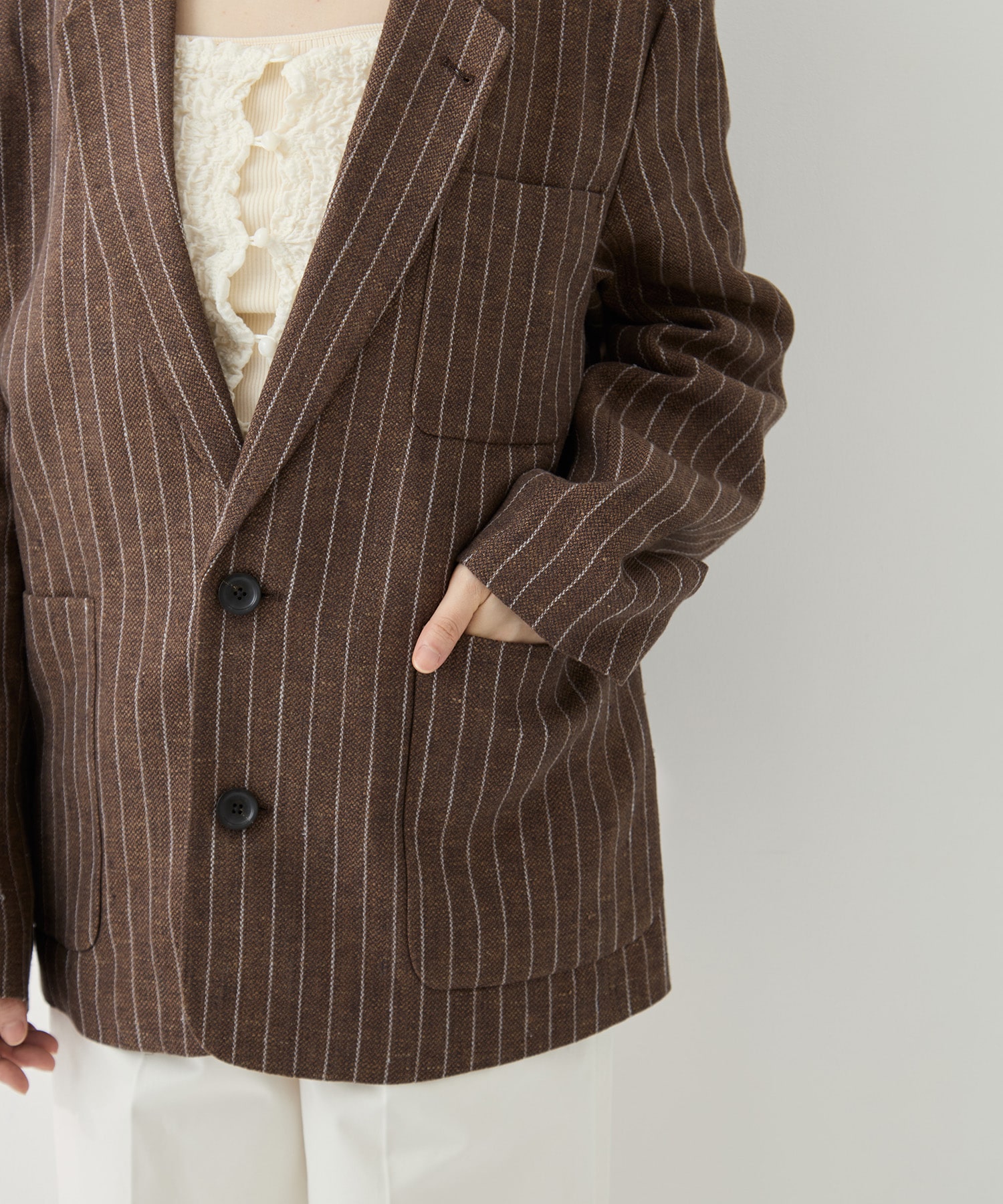 Boyfriend Stripe Linen Jacket TODAYFUL