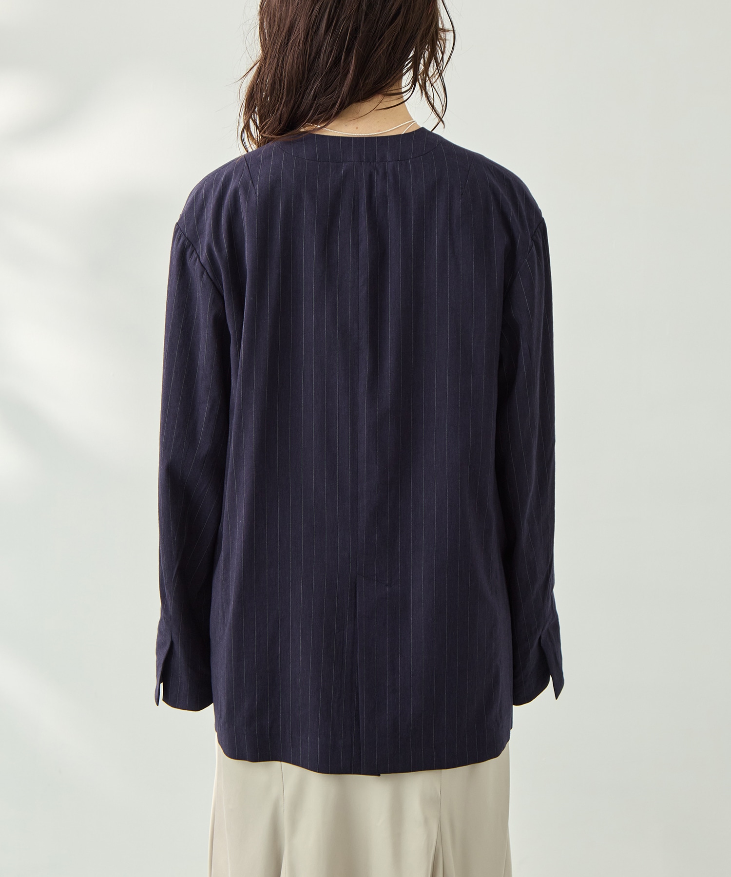 コットンリネンノーカラージャケット KEY TIMEZ