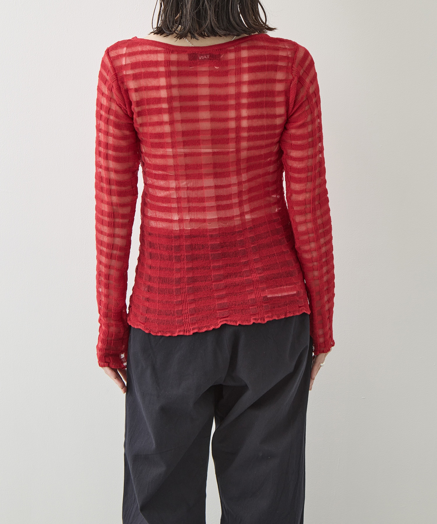 FLOWING CHECKED KNIT PULLOVER TAN