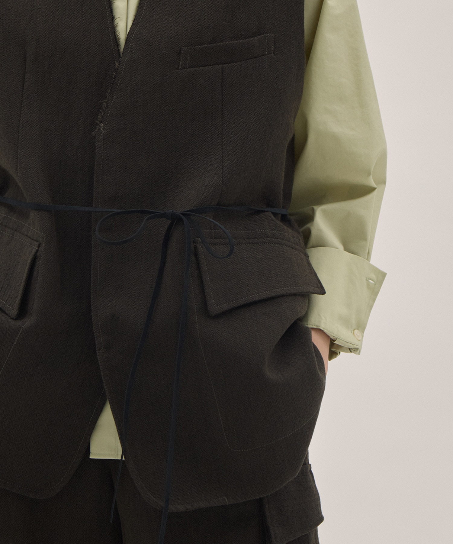 Wool Linen Herringbone Sleeveless Jacket PONTI
