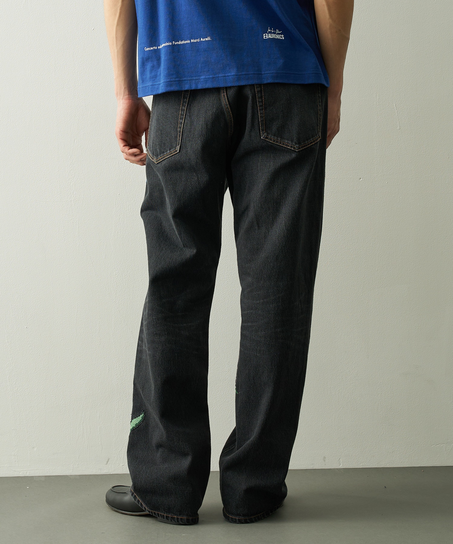 Hand-Embroidered Denim Pants KHOKI