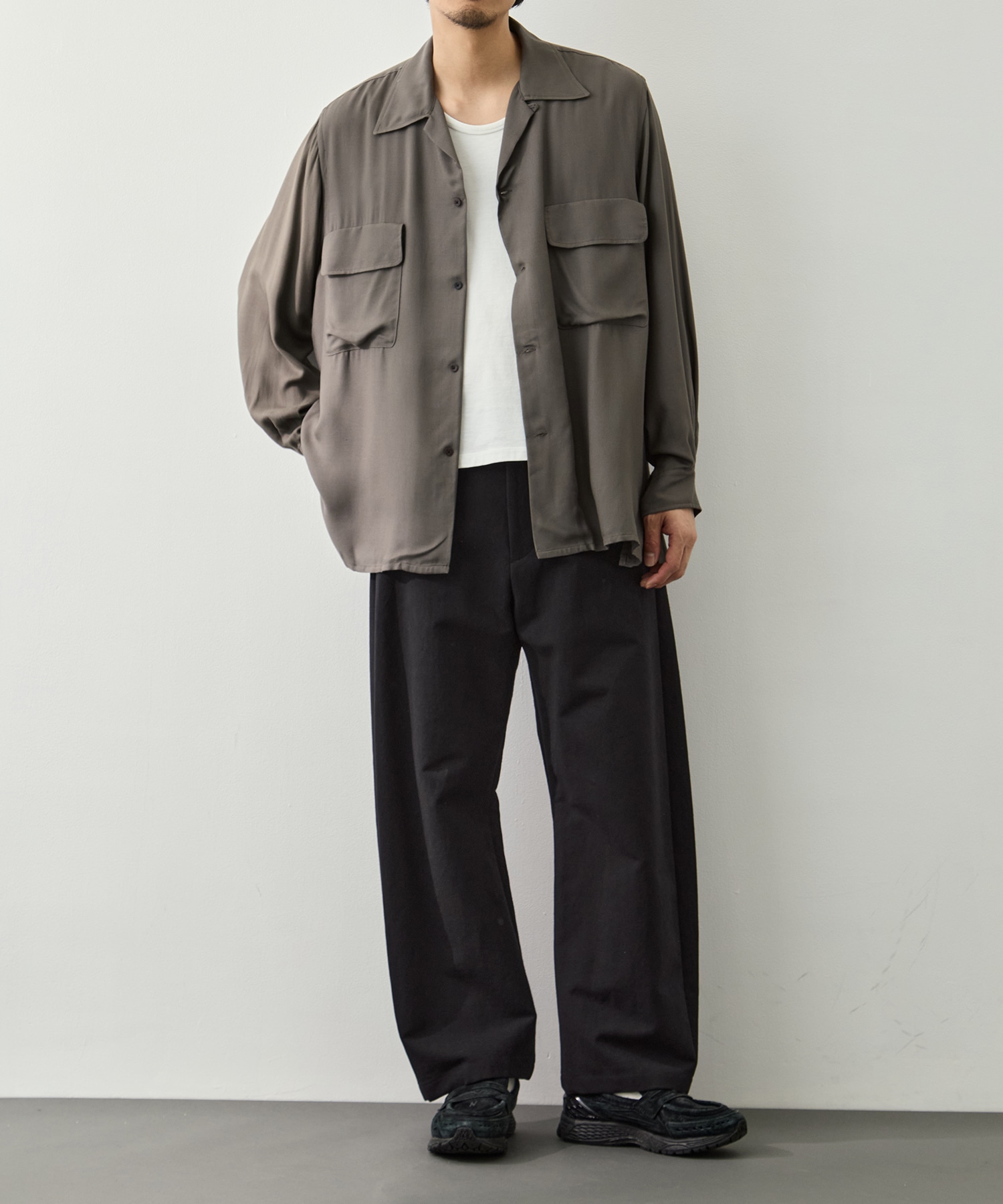 Modal Double Pocket Open Collar Shirt YOKE
