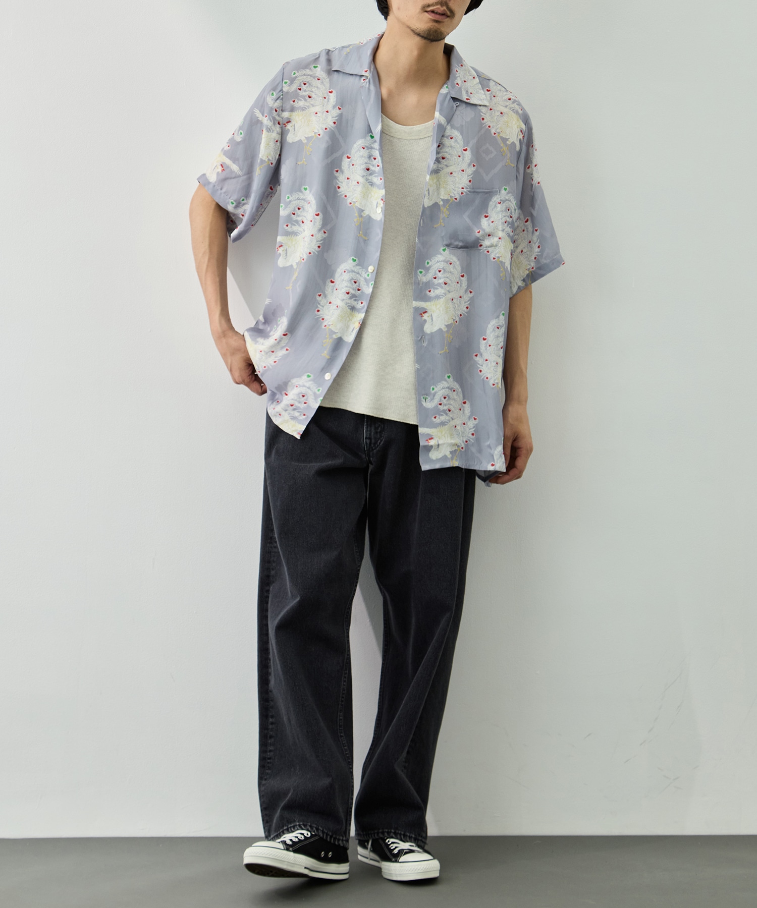 SILK CUPRO SHORT SLEEVE ALOHA SHIRT〈PHOENIX / LIGHT PERPLE〉 NIPOALOHA