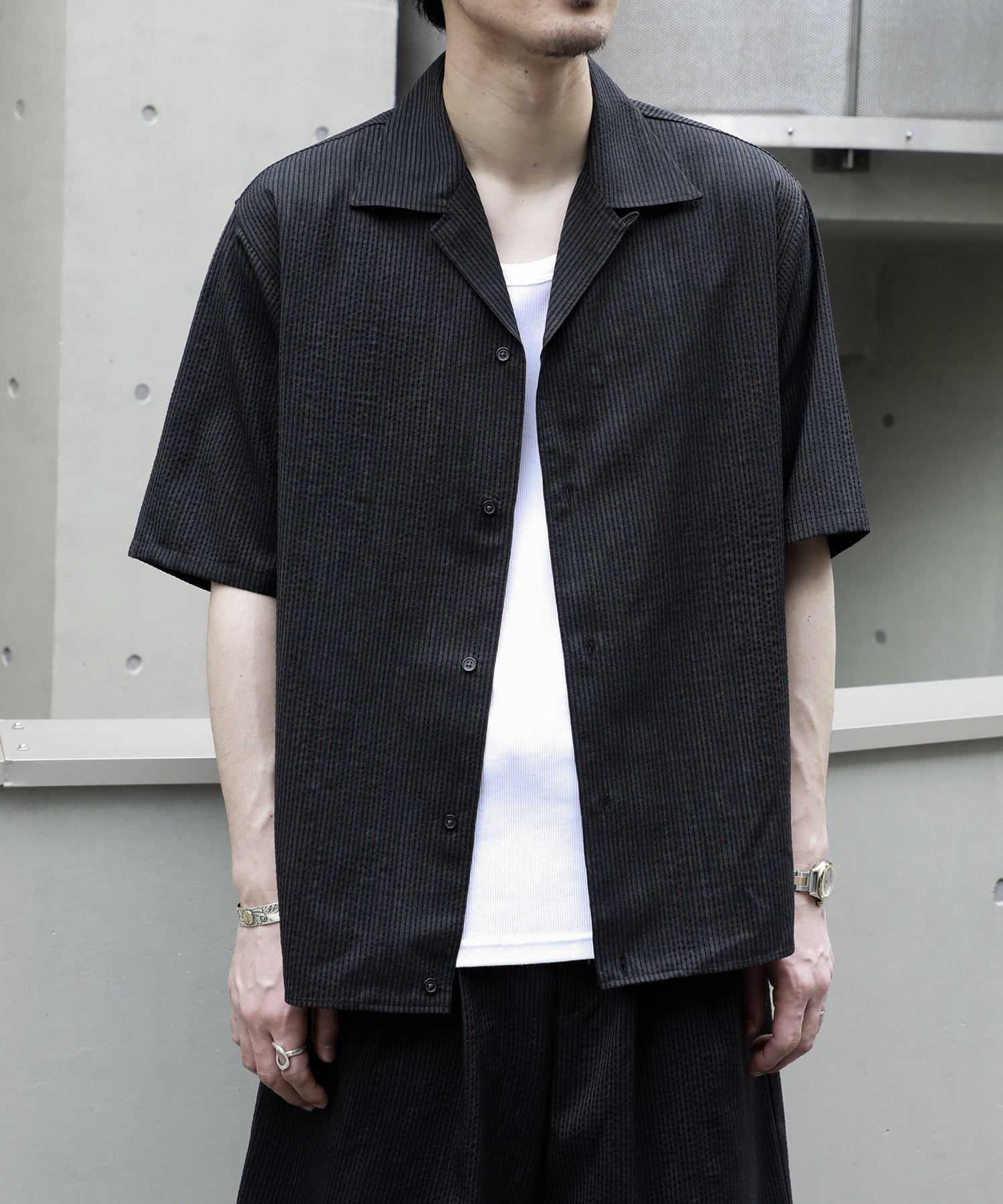 別注OPEN COLLAR S/S SHIRT WITH HEM TAB marka