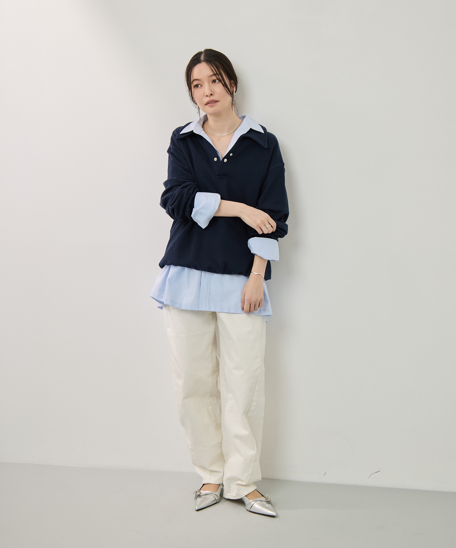 ナチュラルスラブバレルレッグデニム 