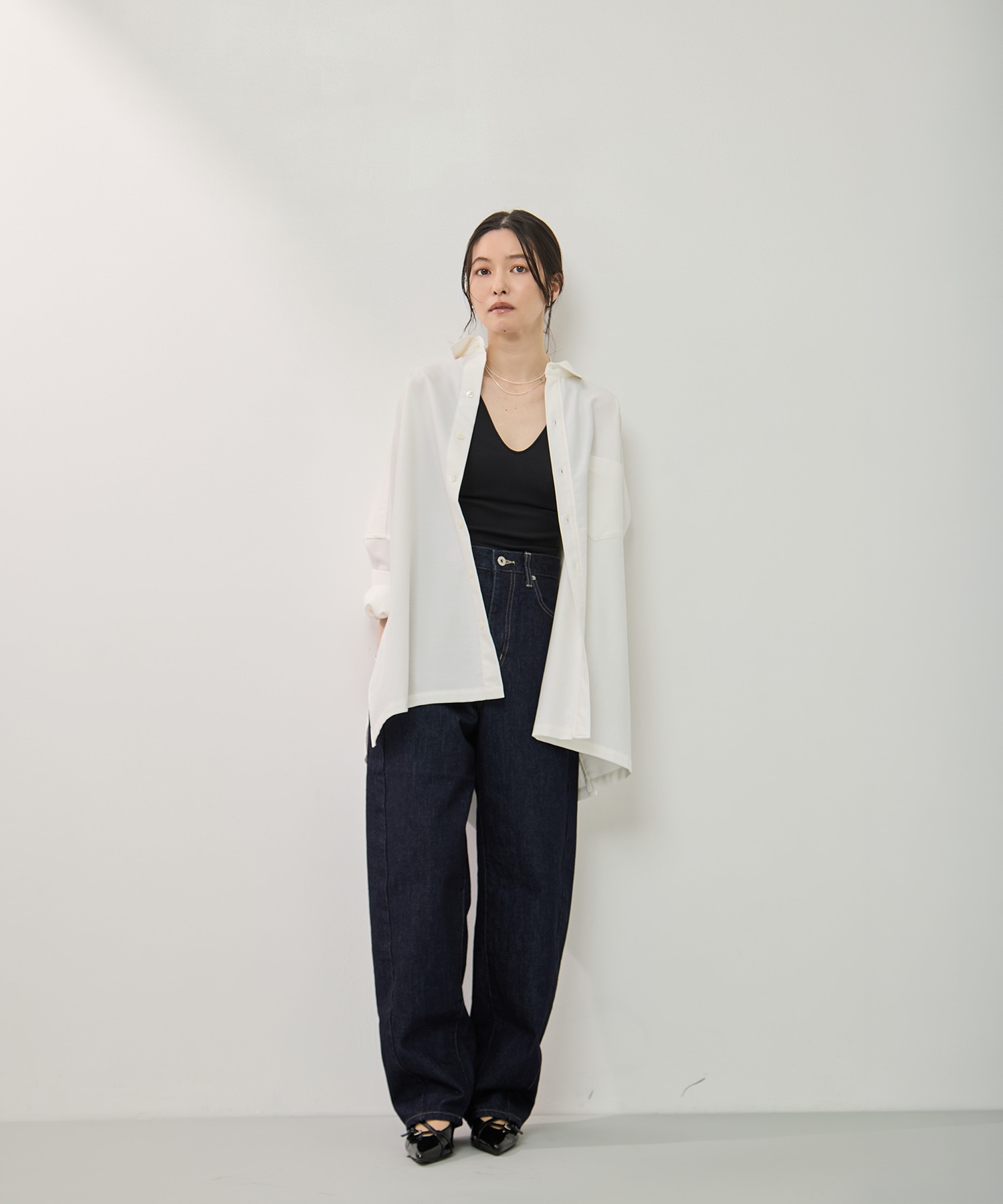 ナチュラルスラブバレルレッグデニム 