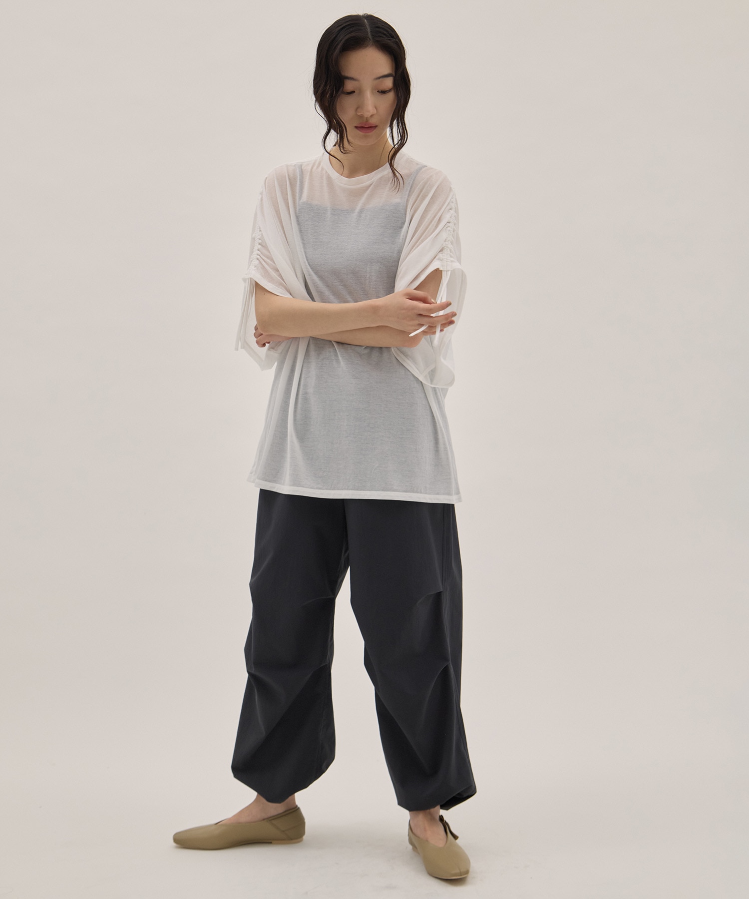 Sheer Jersey Gathered Shoulder Top PHEENY