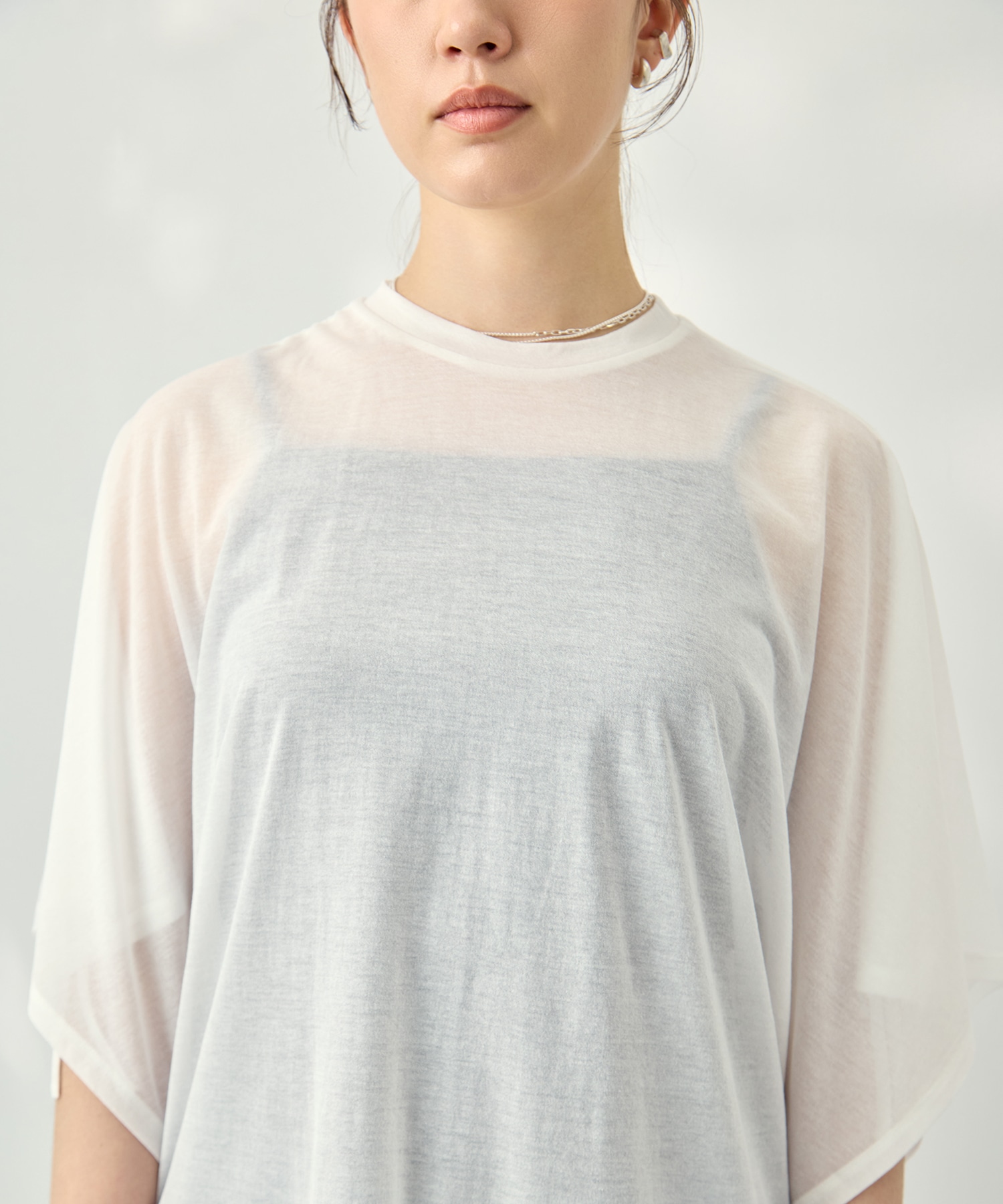 Sheer Jersey Gathered Shoulder Top PHEENY