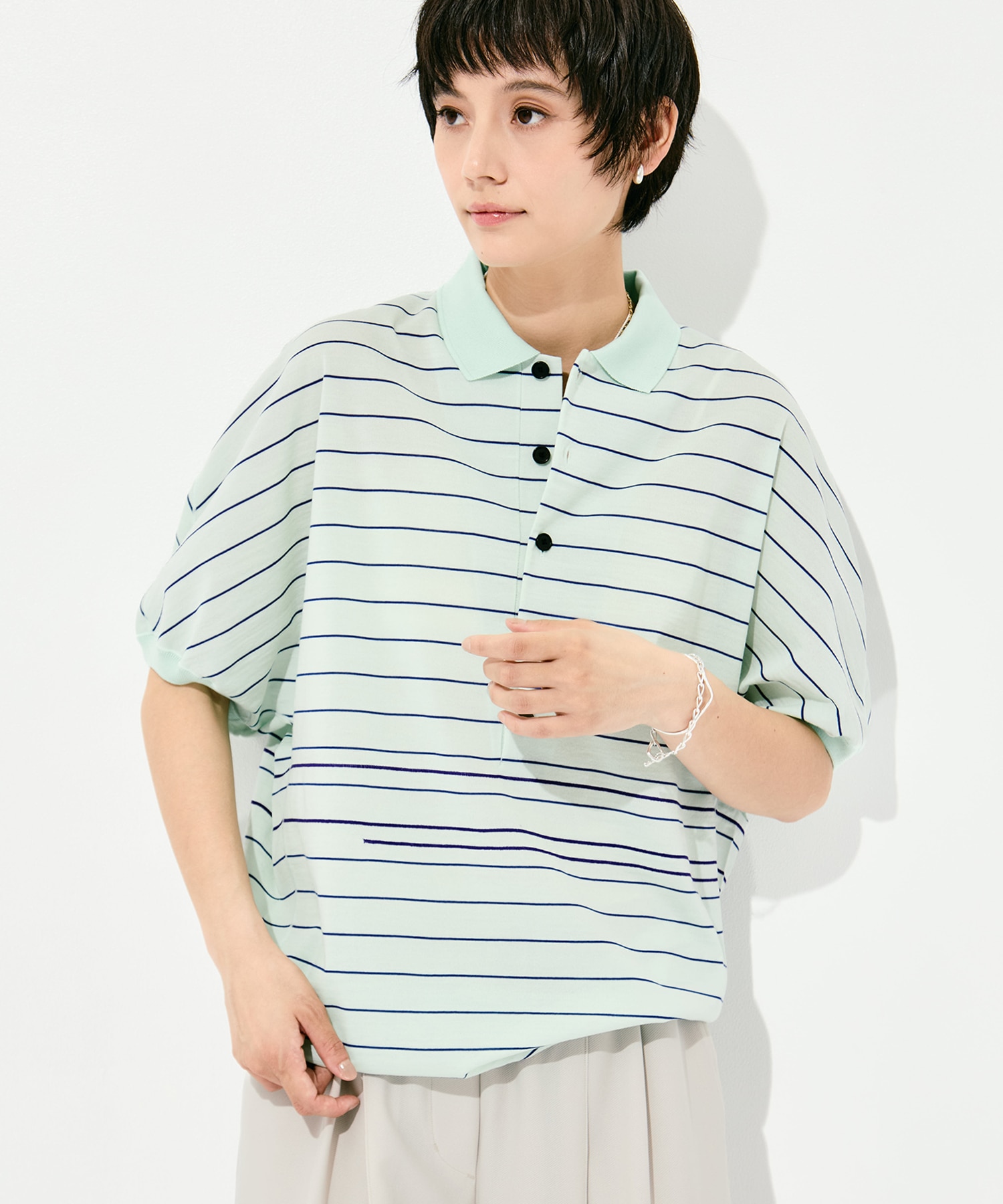 Dual Stripe Knit Half Sleeve Polo GOOD PEOPLE GOOD STITCHING GOOD PRODUCT